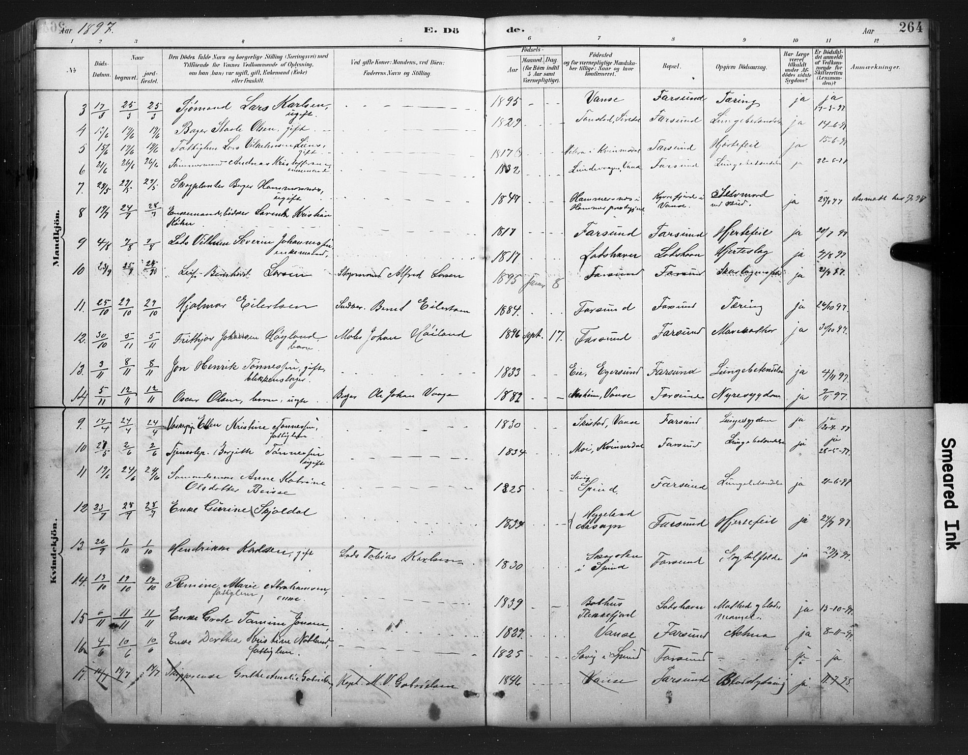 Farsund sokneprestkontor, AV/SAK-1111-0009/F/Fb/L0001: Klokkerbok nr. B 1, 1886-1931, s. 264
