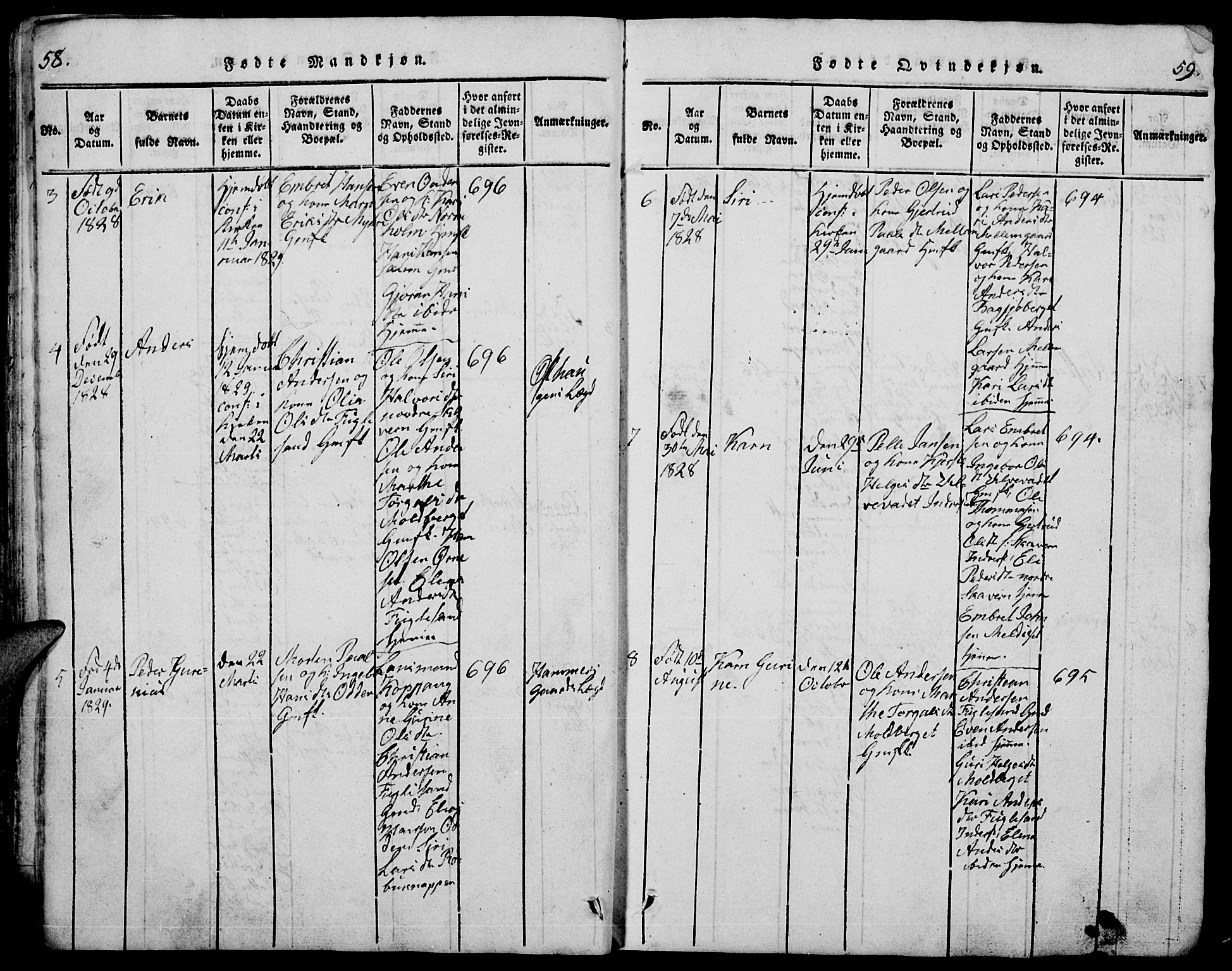 Trysil prestekontor, AV/SAH-PREST-046/H/Ha/Hab/L0005: Klokkerbok nr. 5, 1814-1877, s. 58-59