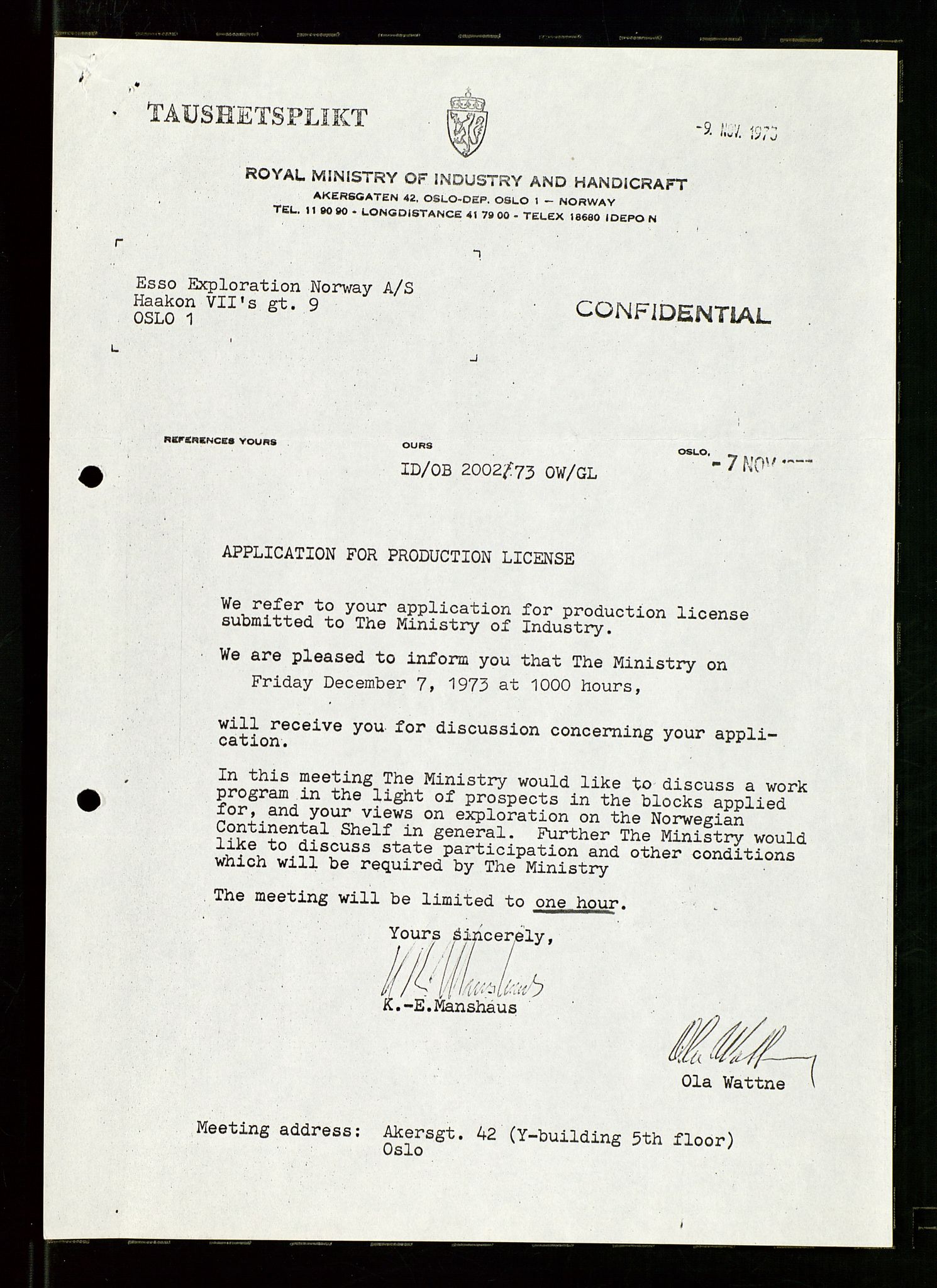 Pa 1512 - Esso Exploration and Production Norway Inc., AV/SAST-A-101917/E/Ea/L0025: Sak og korrespondanse, 1966-1974, s. 7