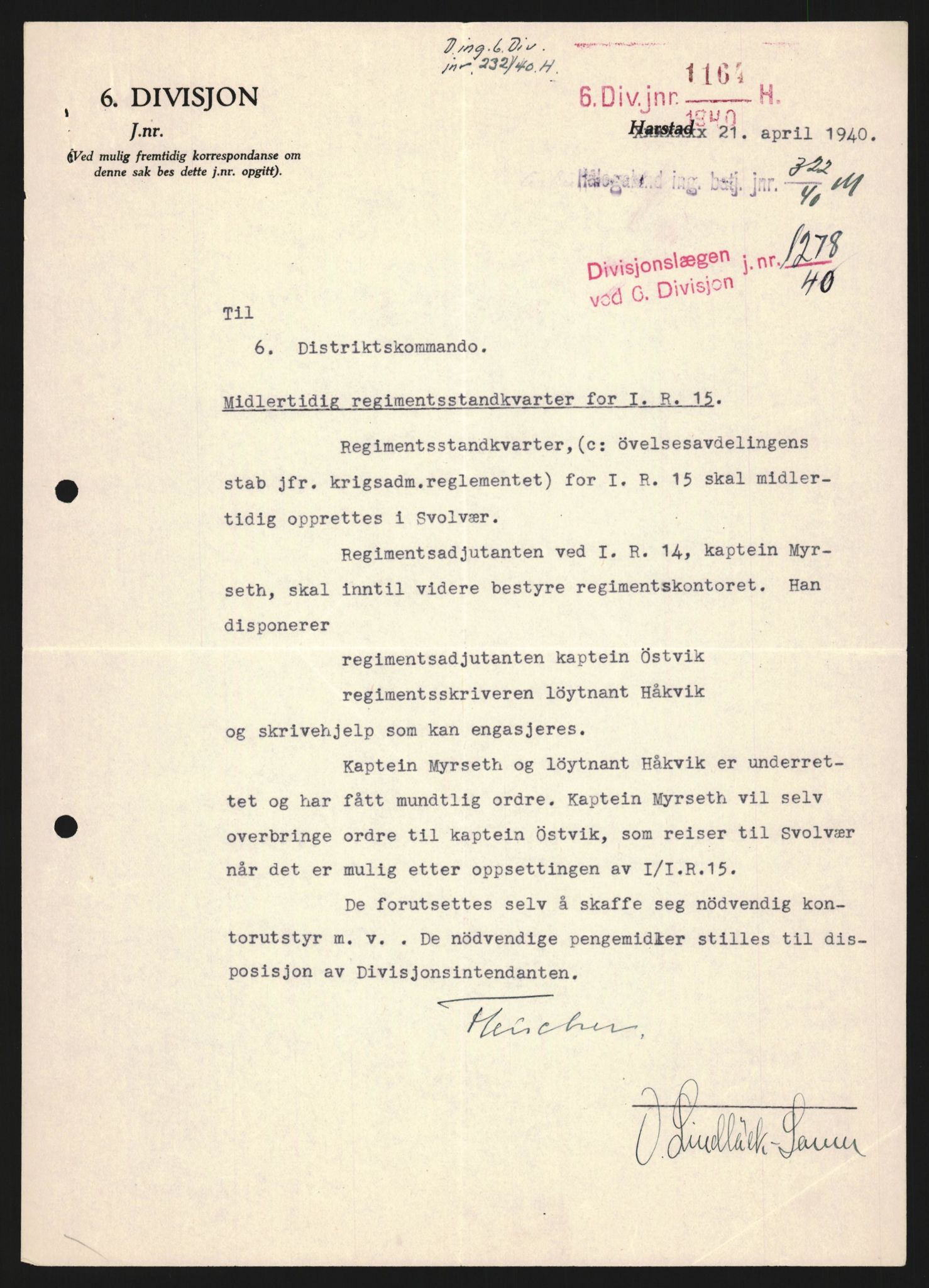 Forsvaret, Forsvarets krigshistoriske avdeling, AV/RA-RAFA-2017/Y/Yb/L0122: II-C-11-600  -  6. Divisjon med avdelinger, 1940, s. 197