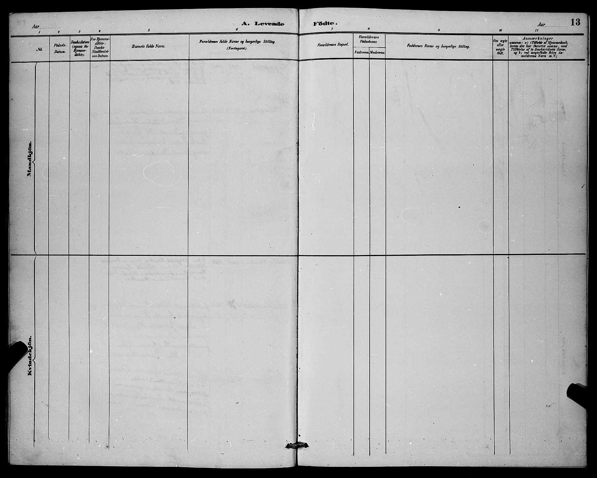 Rennesøy sokneprestkontor, AV/SAST-A -101827/H/Ha/Hab/L0008: Klokkerbok nr. B 8, 1889-1899, s. 13