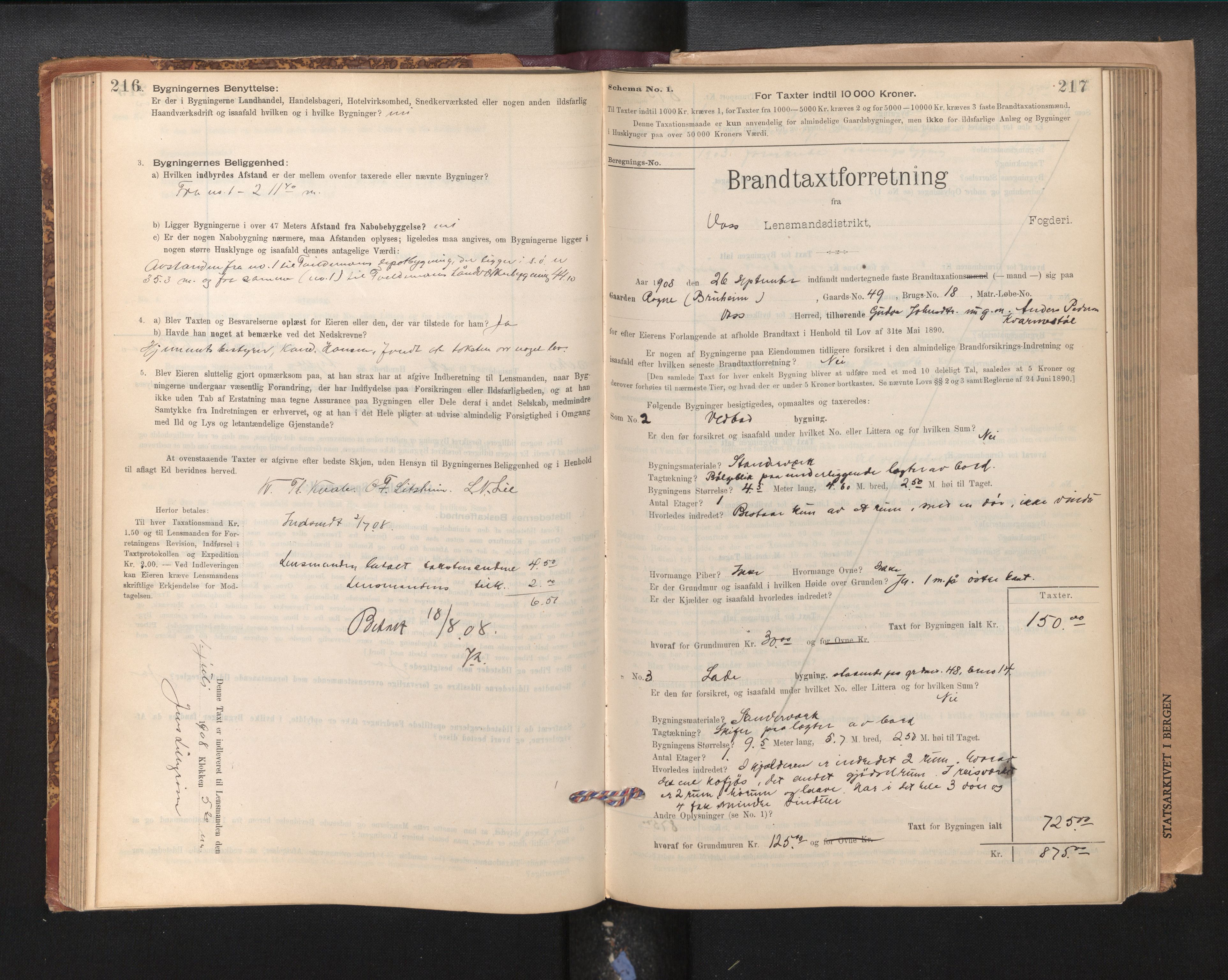 Lensmannen i Voss, SAB/A-35801/0012/L0008: Branntakstprotokoll, skjematakst, 1895-1945, s. 216-217