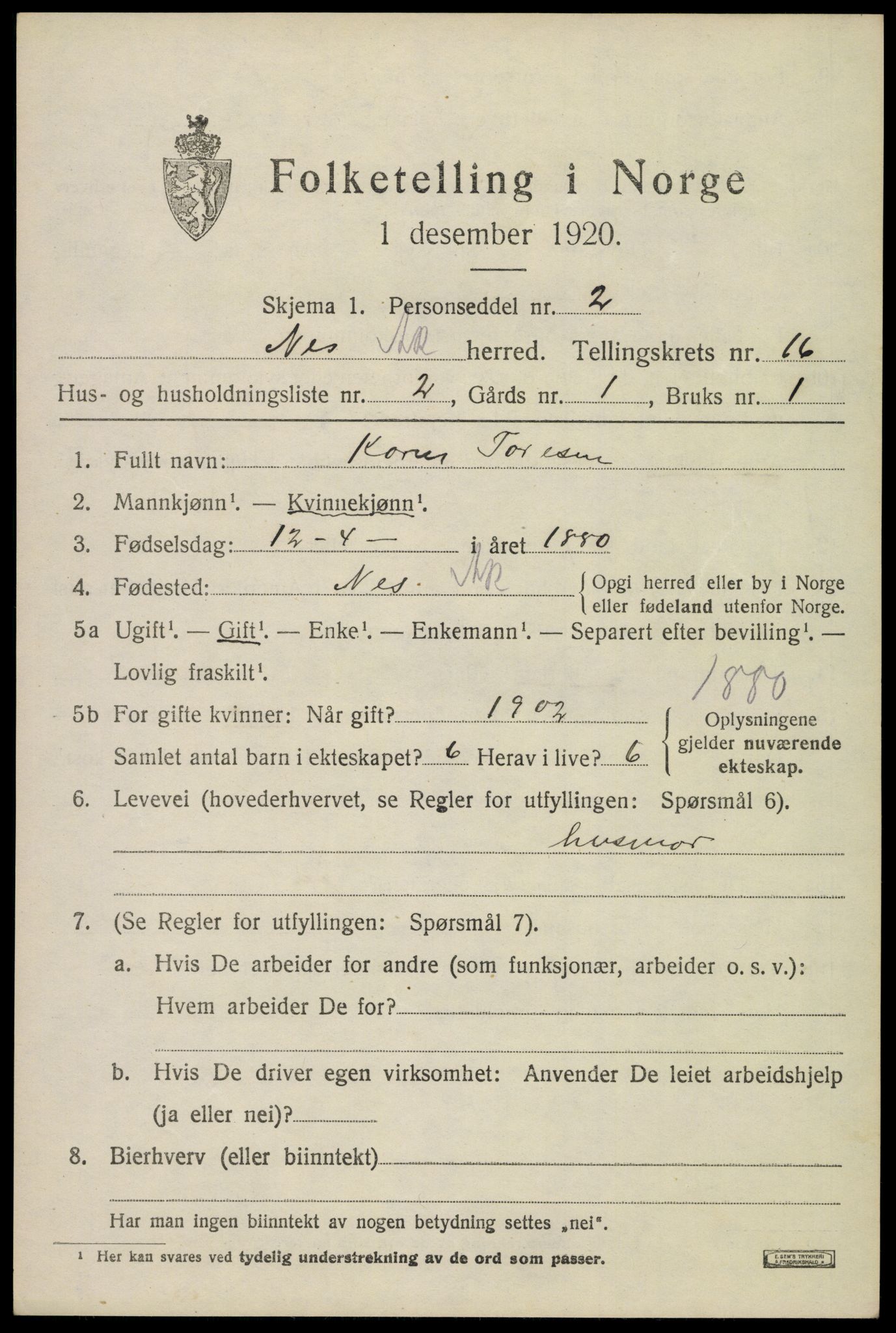 SAO, Folketelling 1920 for 0236 Nes herred, 1920, s. 15694