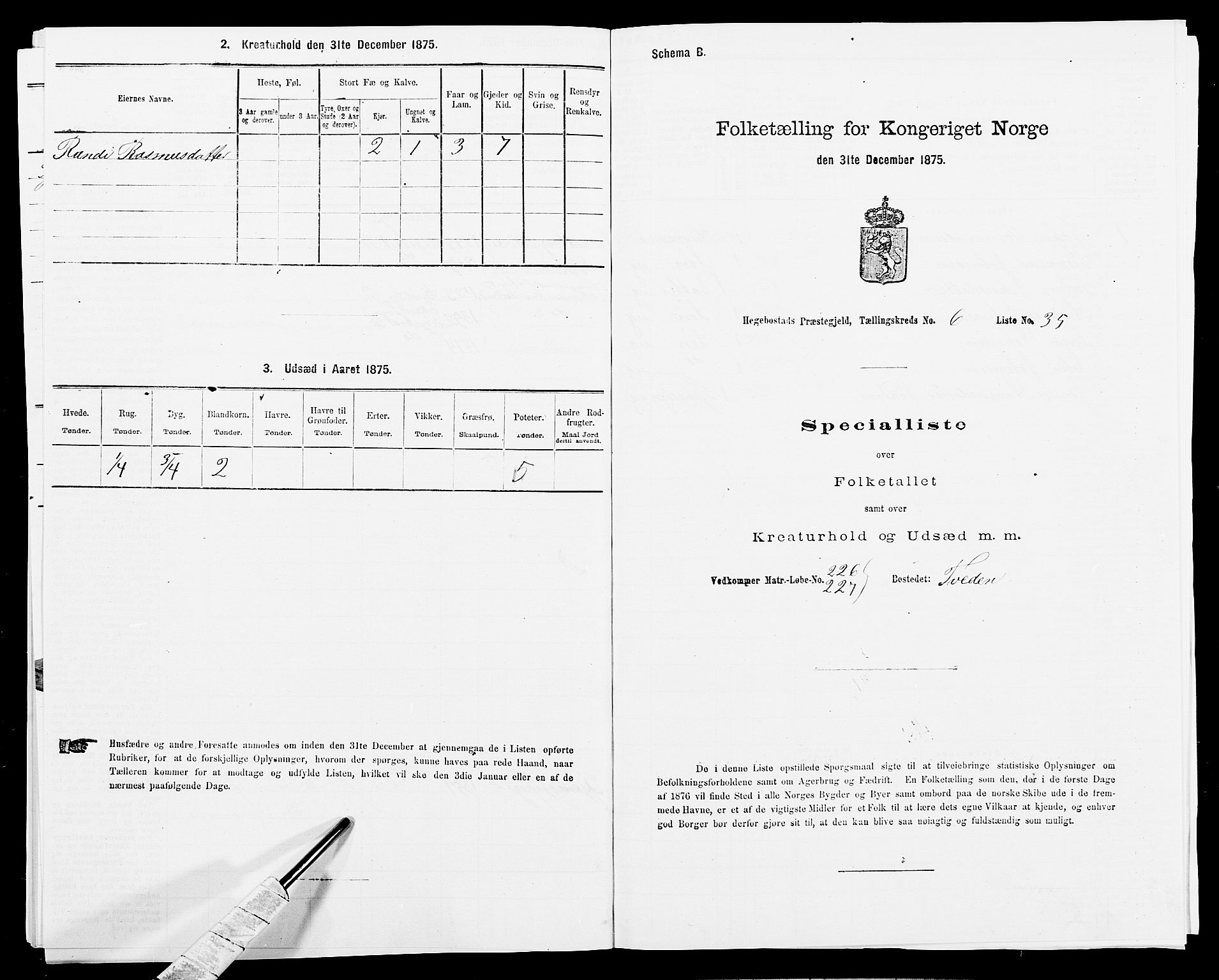 SAK, Folketelling 1875 for 1034P Hægebostad prestegjeld, 1875, s. 649