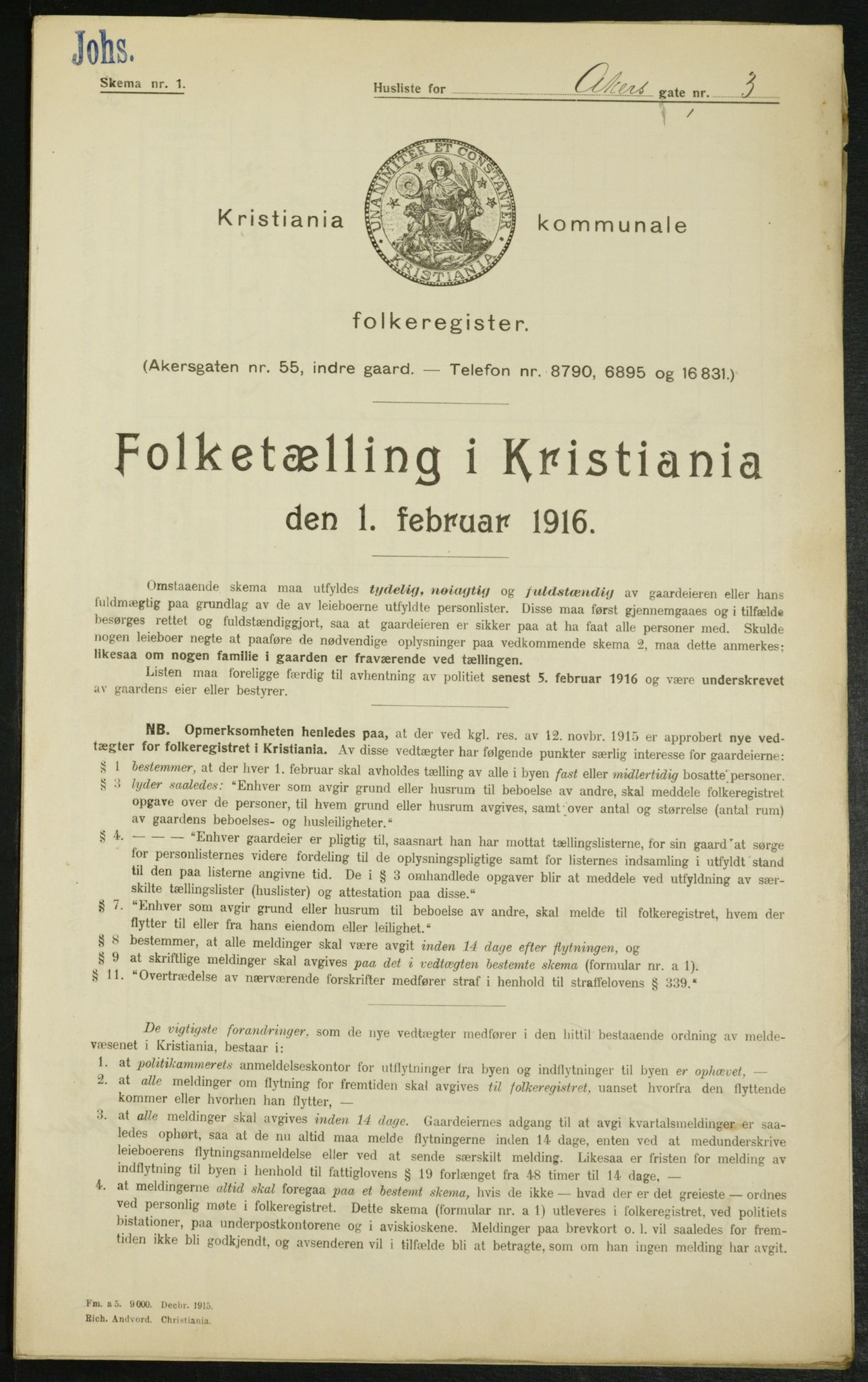 OBA, Kommunal folketelling 1.2.1916 for Kristiania, 1916, s. 337