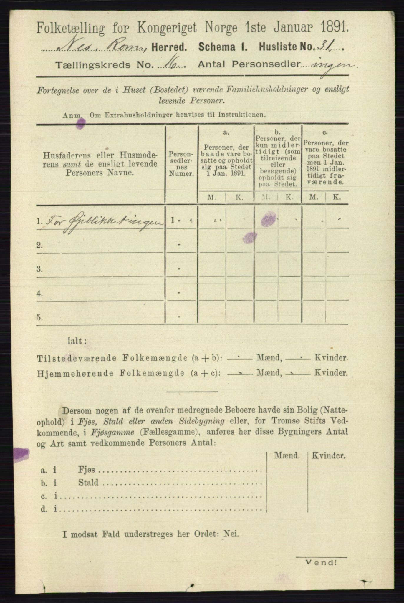 RA, Folketelling 1891 for 0236 Nes herred, 1891, s. 9529