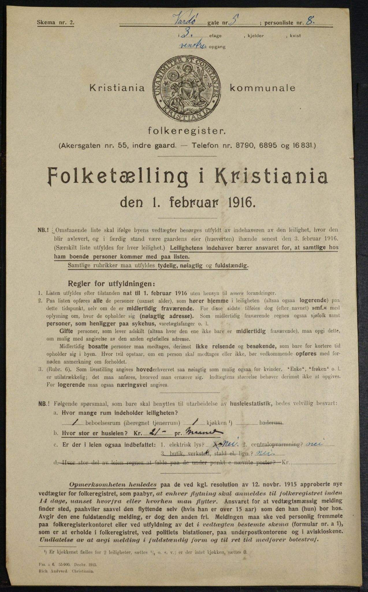 OBA, Kommunal folketelling 1.2.1916 for Kristiania, 1916, s. 125704