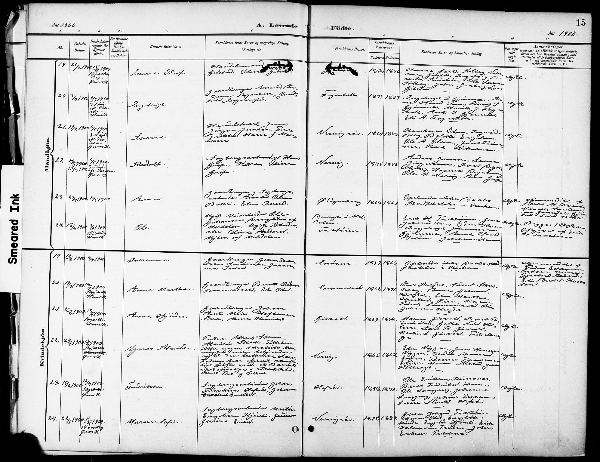 Ministerialprotokoller, klokkerbøker og fødselsregistre - Sør-Trøndelag, AV/SAT-A-1456/668/L0819: Klokkerbok nr. 668C08, 1899-1912, s. 15