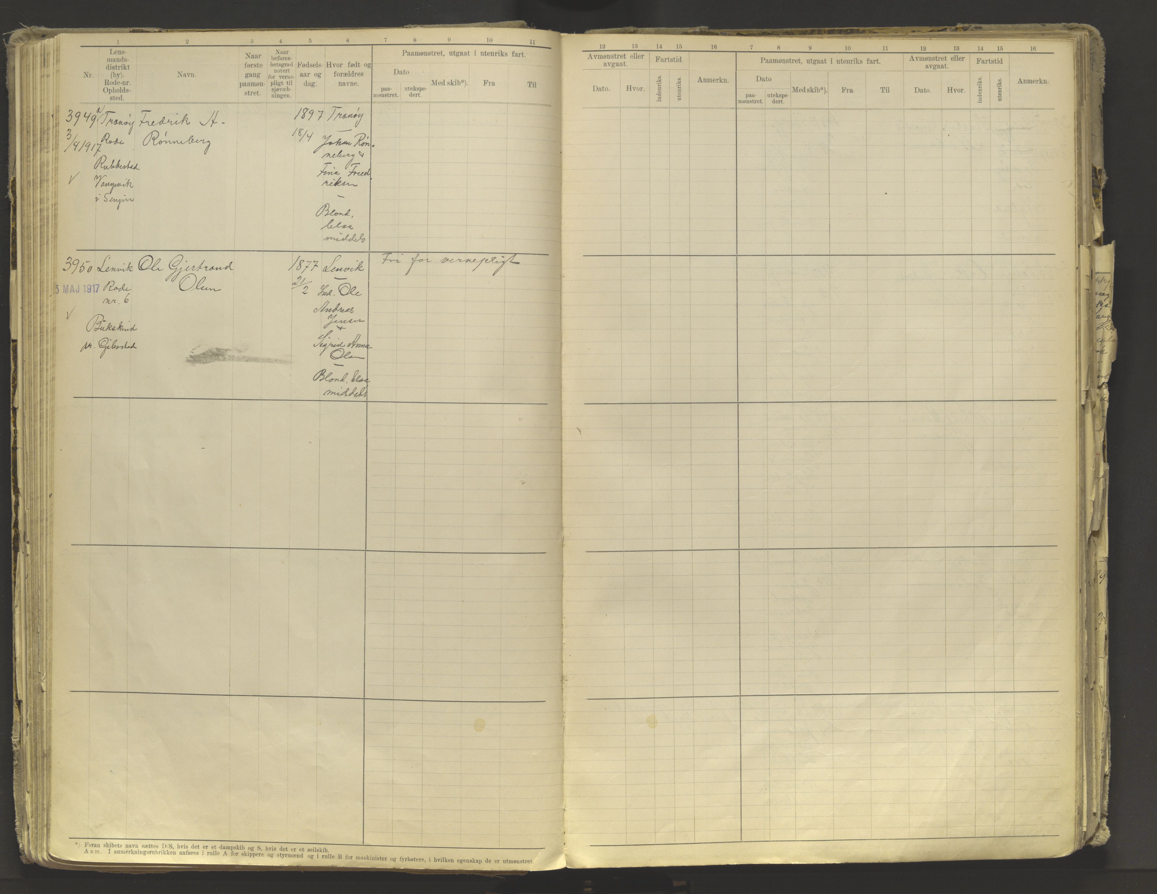 Tromsø sjømannskontor/innrullerings-/mønstringsdistrikt, AV/SATØ-S-0243/F/Fb/L0010: Annotasjonsrulle. Defekt: løs innbinding. Nr. 3519-4972, 1916-1920