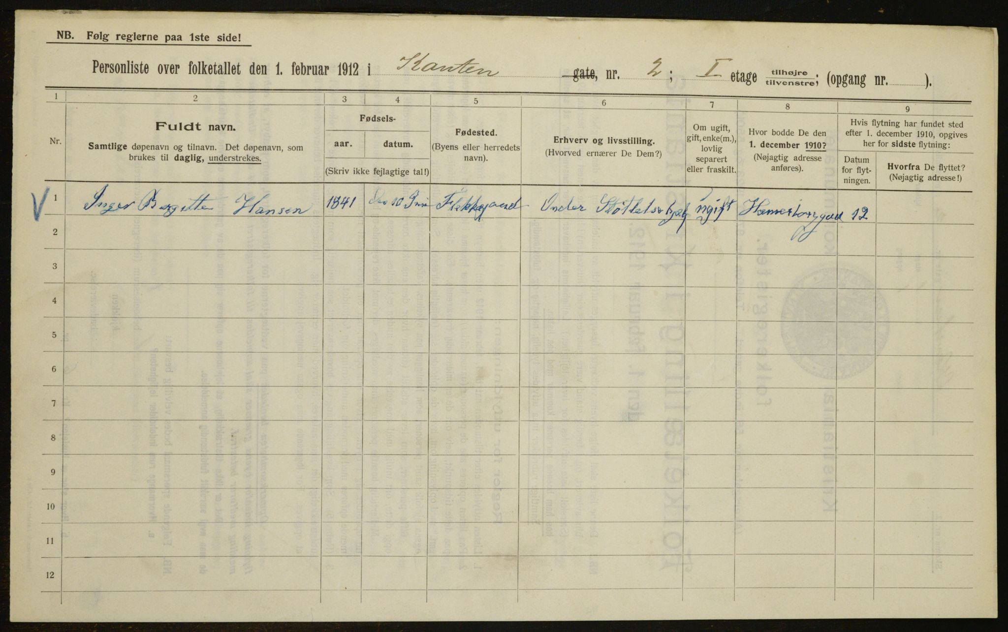 OBA, Kommunal folketelling 1.2.1912 for Kristiania, 1912, s. 48460