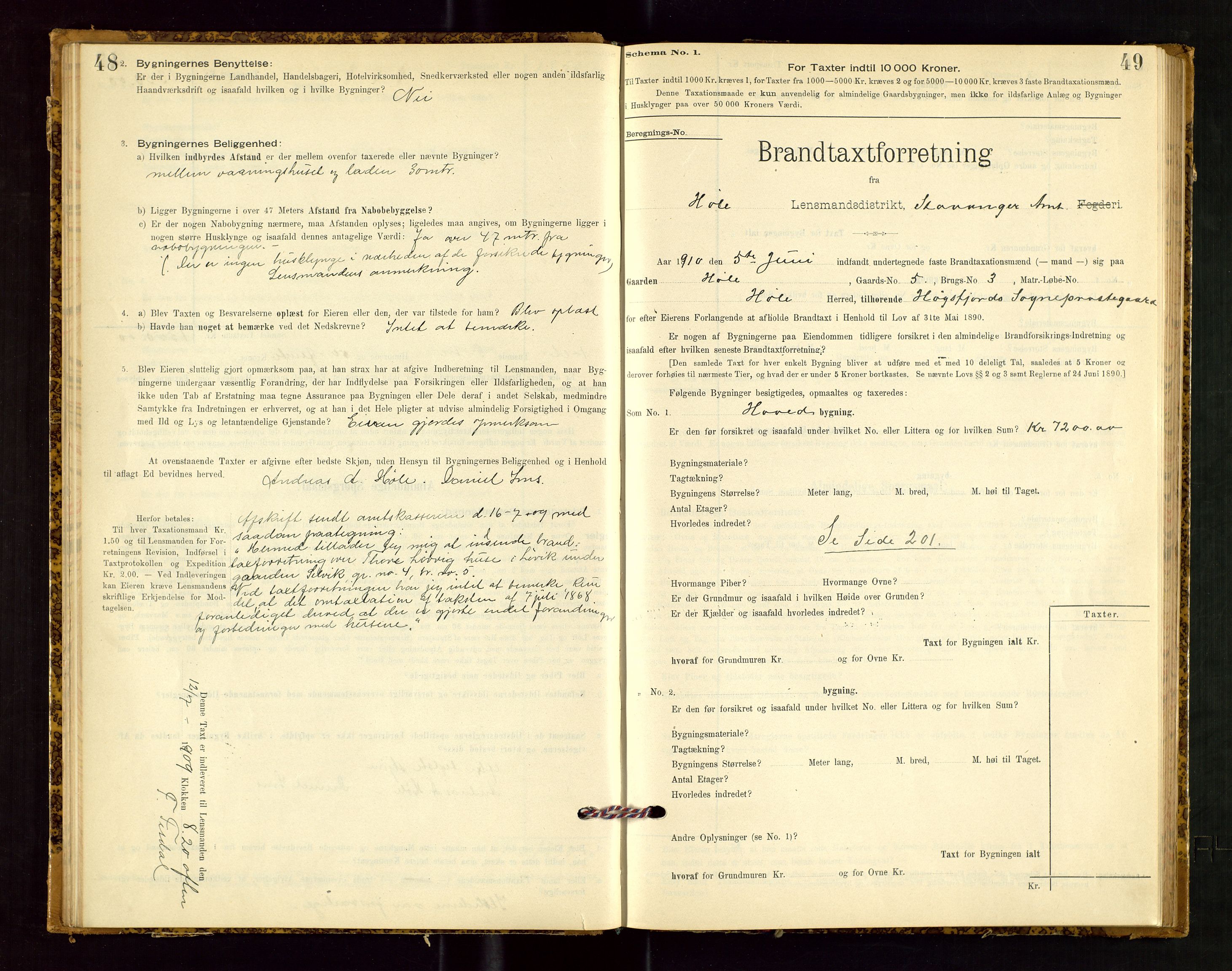 Høle og Forsand lensmannskontor, SAST/A-100127/Gob/L0001: "Brandtaxtprotokol" - skjematakst, 1897-1940, s. 48-49