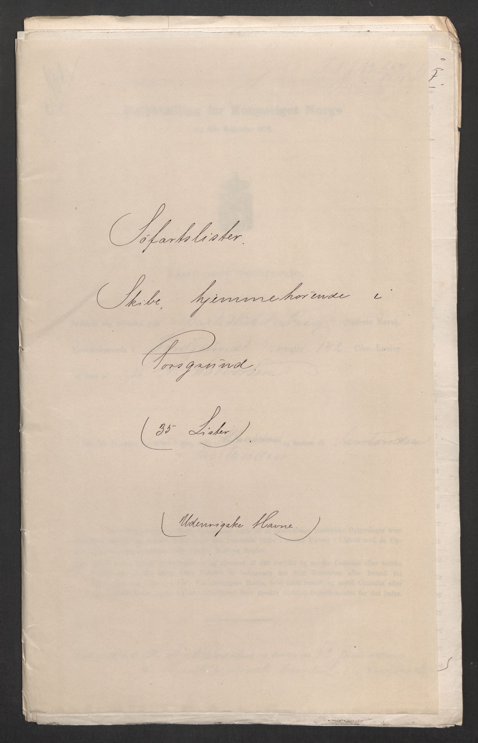 RA, Folketelling 1875, skipslister: Skip i utenrikske havner, hjemmehørende i byer og ladesteder, Fredrikshald - Arendal, 1875, s. 796