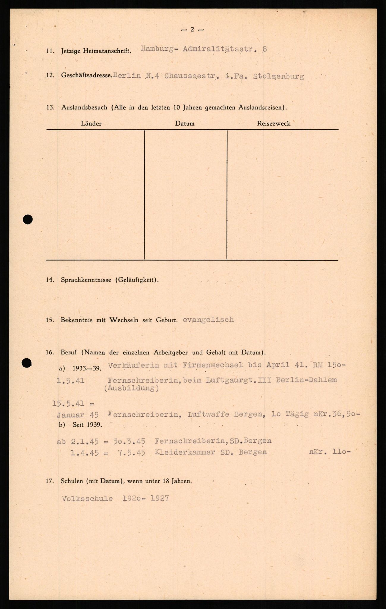 Forsvaret, Forsvarets overkommando II, AV/RA-RAFA-3915/D/Db/L0013: CI Questionaires. Tyske okkupasjonsstyrker i Norge. Tyskere., 1945-1946, s. 330