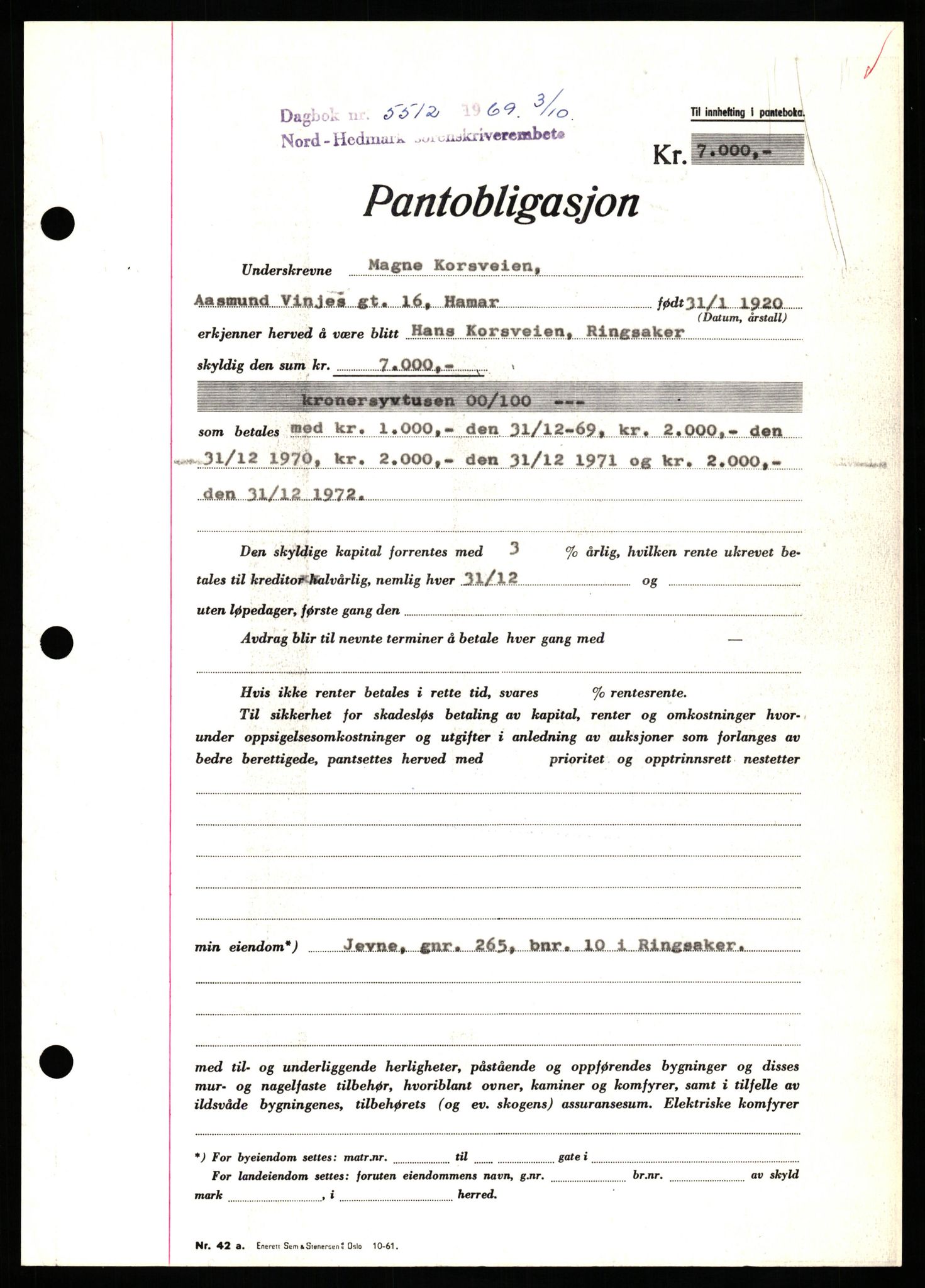 Nord-Hedmark sorenskriveri, SAH/TING-012/H/Hb/Hbf/L0081: Pantebok nr. B81, 1969-1969, Dagboknr: 5512/1969