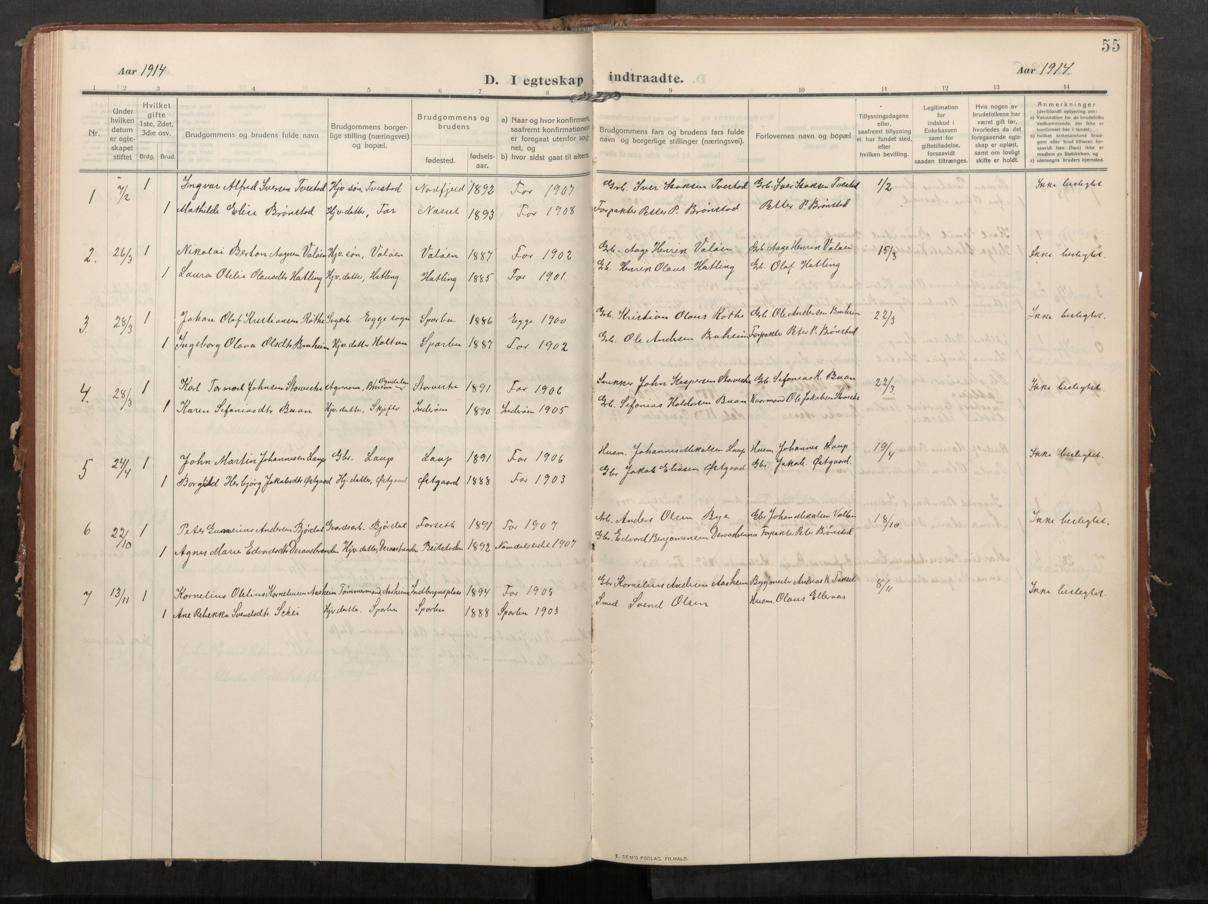 Stod sokneprestkontor, SAT/A-1164/1/I/I1/I1a/L0002: Ministerialbok nr. 2, 1909-1922, s. 55