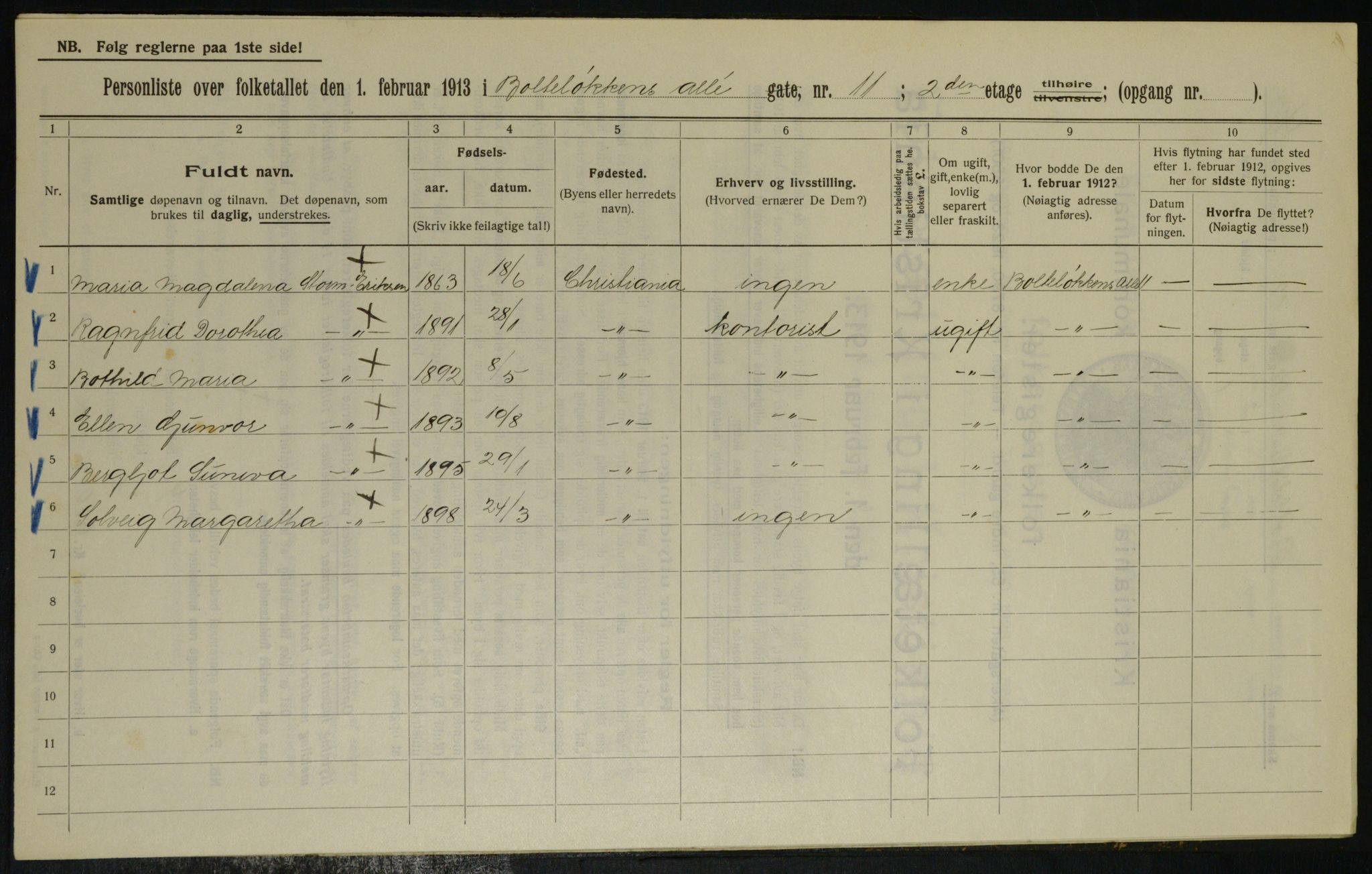 OBA, Kommunal folketelling 1.2.1913 for Kristiania, 1913, s. 7571