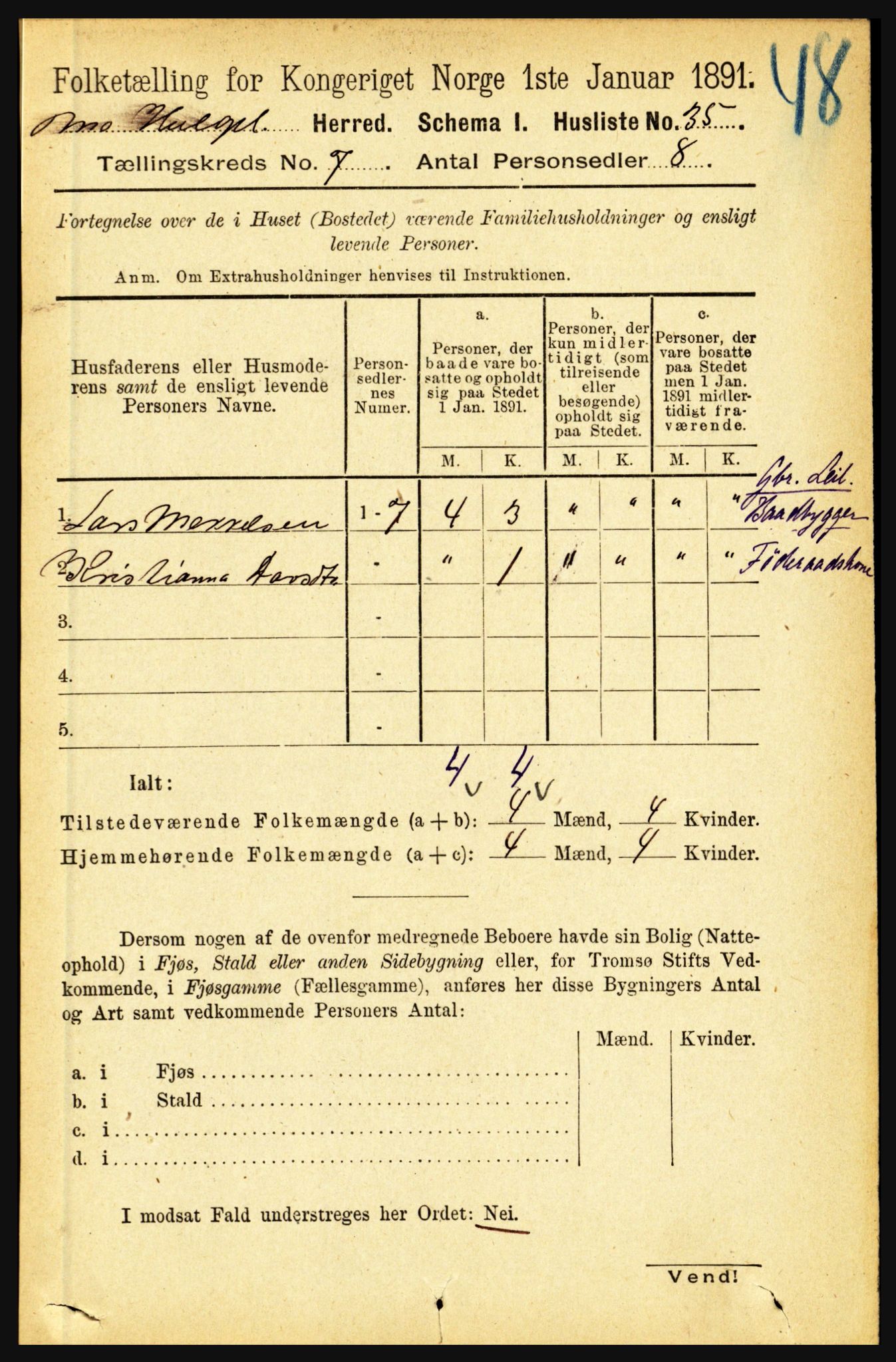 RA, Folketelling 1891 for 1833 Mo herred, 1891, s. 2547