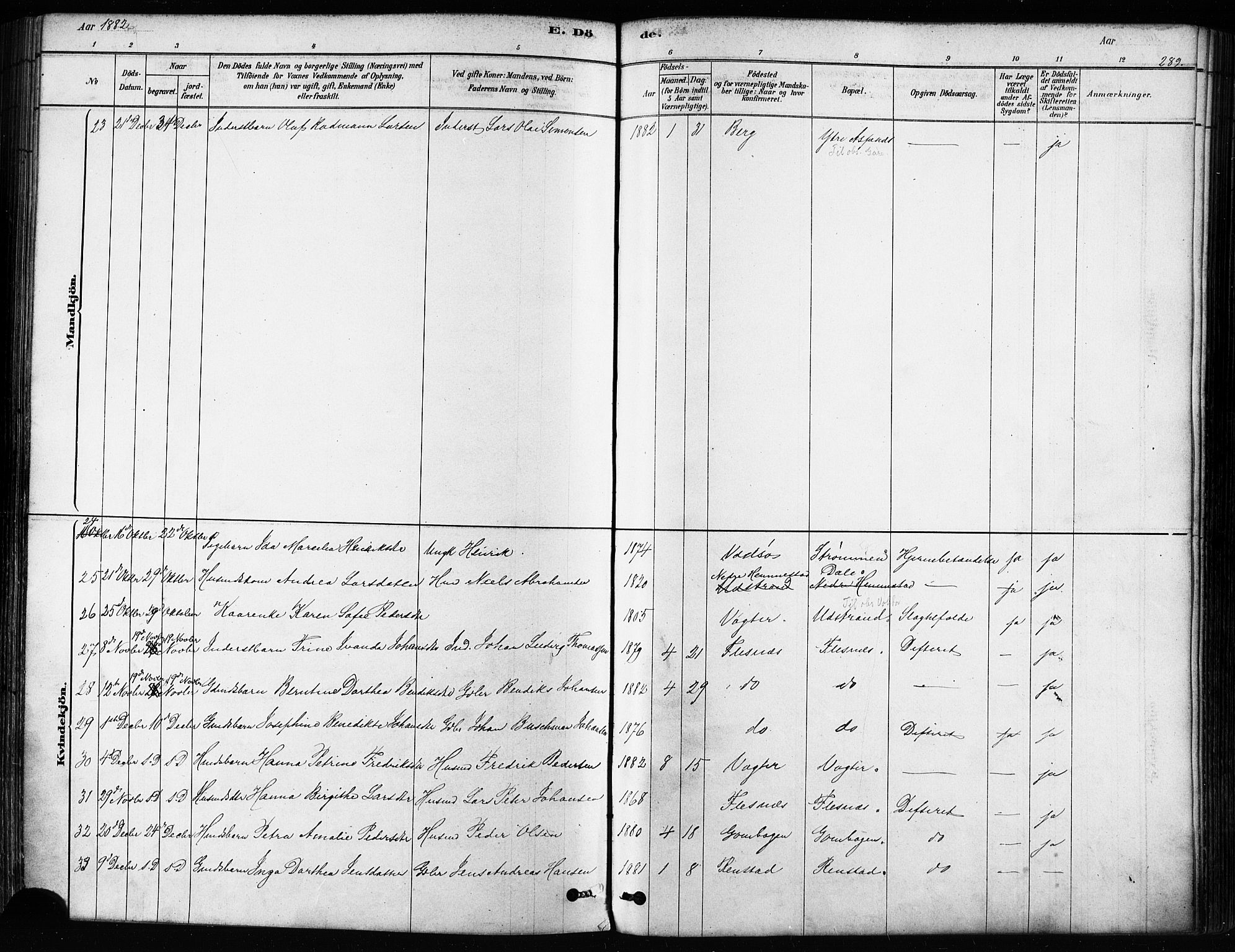 Kvæfjord sokneprestkontor, AV/SATØ-S-1323/G/Ga/Gaa/L0005kirke: Ministerialbok nr. 5, 1878-1894, s. 289