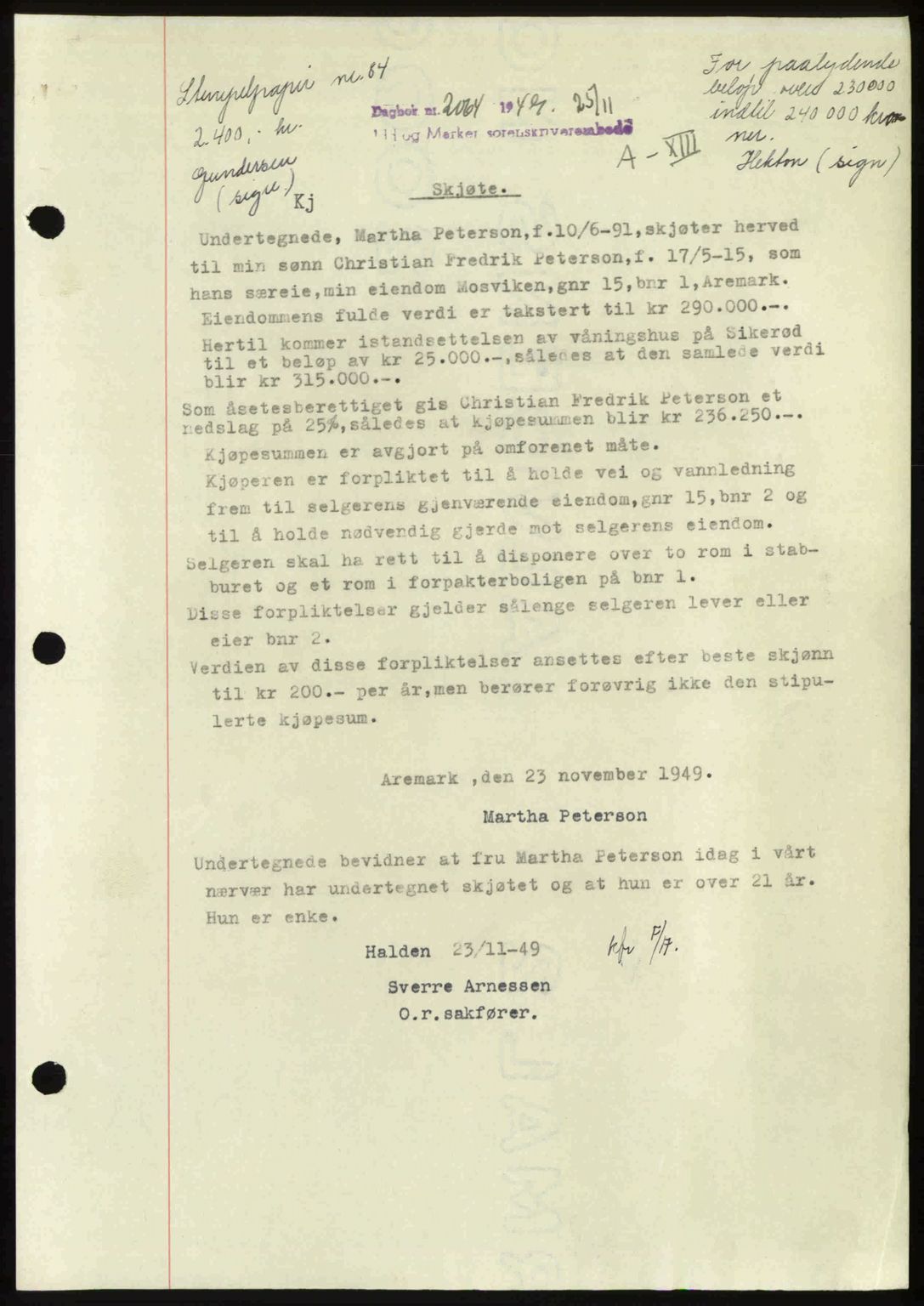 Idd og Marker sorenskriveri, SAO/A-10283/G/Gb/Gbb/L0013: Pantebok nr. A13, 1949-1950, Dagboknr: 2064/1949