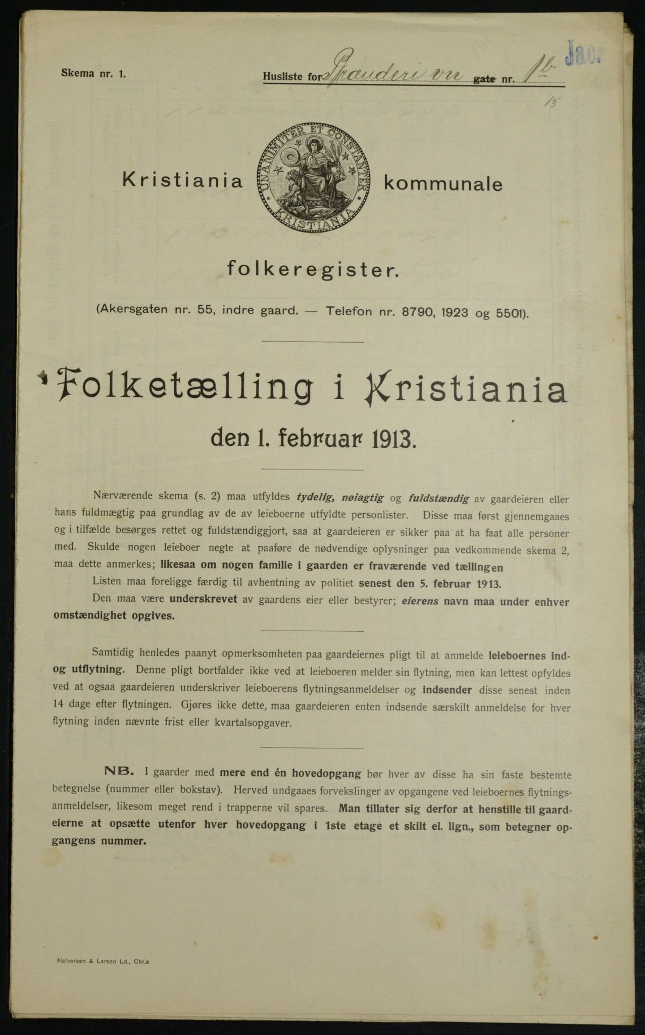 OBA, Kommunal folketelling 1.2.1913 for Kristiania, 1913, s. 8569
