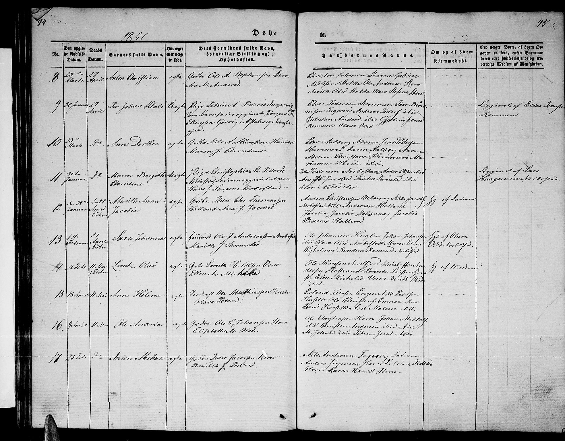 Ministerialprotokoller, klokkerbøker og fødselsregistre - Nordland, AV/SAT-A-1459/838/L0555: Klokkerbok nr. 838C02, 1842-1861, s. 94-95