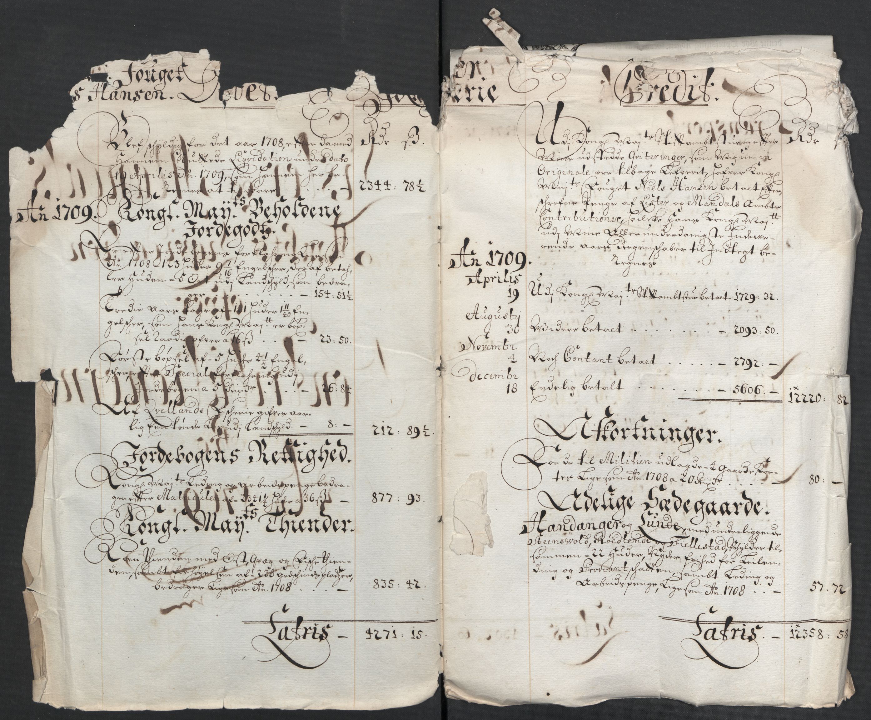 Rentekammeret inntil 1814, Reviderte regnskaper, Fogderegnskap, AV/RA-EA-4092/R43/L2552: Fogderegnskap Lista og Mandal, 1705-1709, s. 205