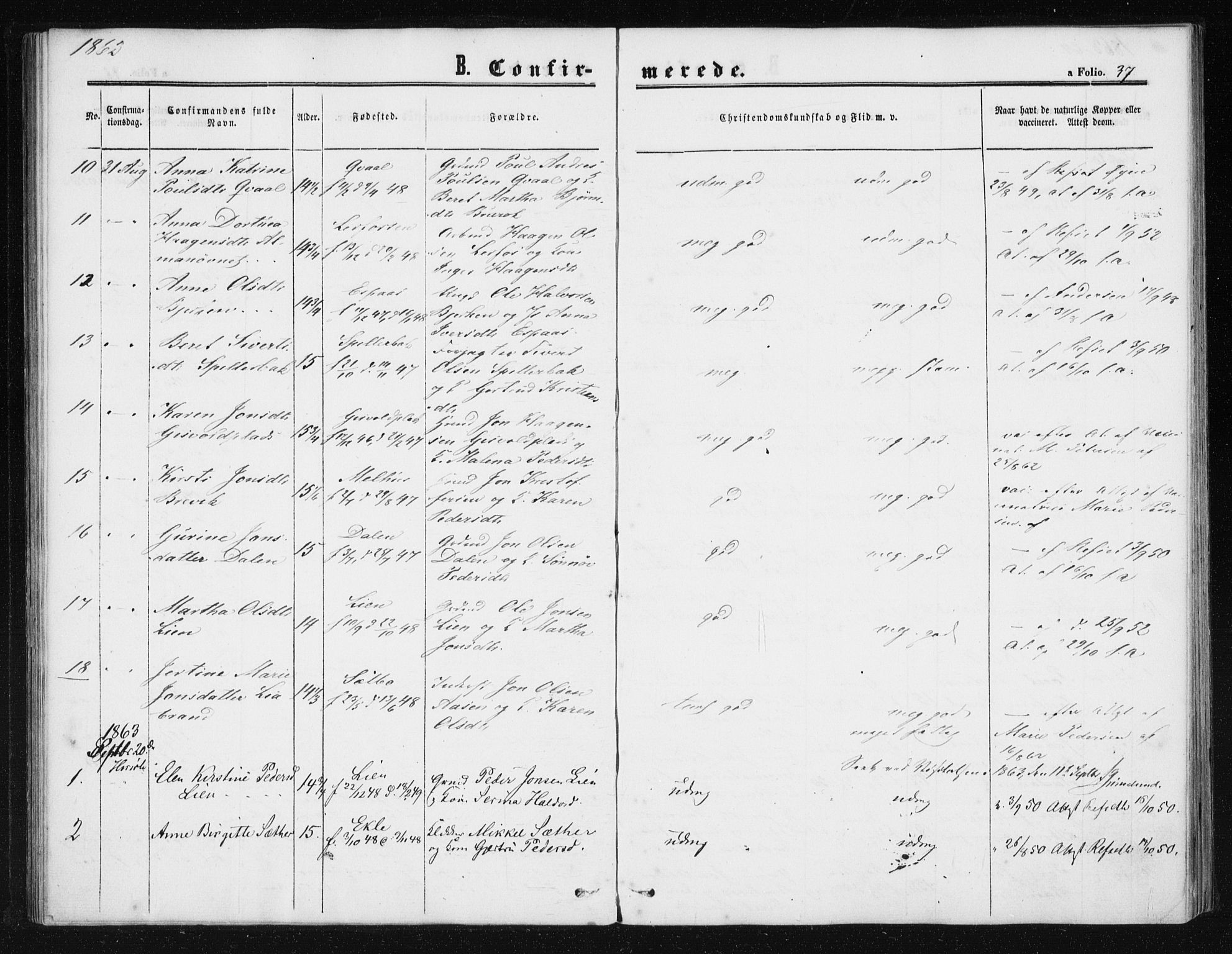 Ministerialprotokoller, klokkerbøker og fødselsregistre - Sør-Trøndelag, AV/SAT-A-1456/608/L0333: Ministerialbok nr. 608A02, 1862-1876, s. 37