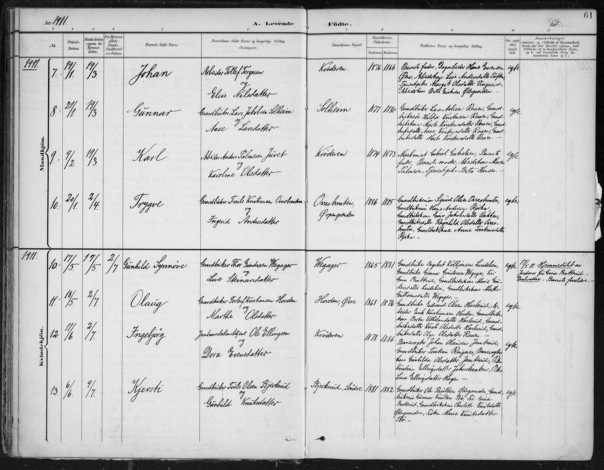 Krødsherad kirkebøker, AV/SAKO-A-19/F/Fa/L0007: Ministerialbok nr. 7, 1900-1915, s. 61