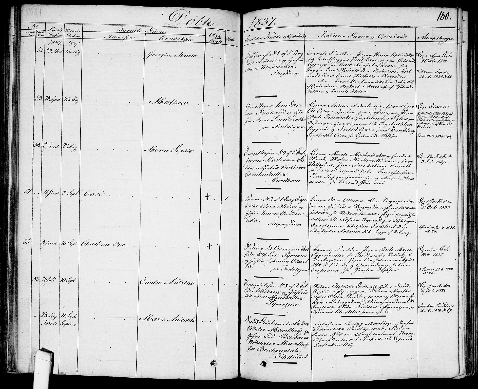 Garnisonsmenigheten Kirkebøker, SAO/A-10846/G/Ga/L0004: Klokkerbok nr. 4, 1828-1840, s. 180