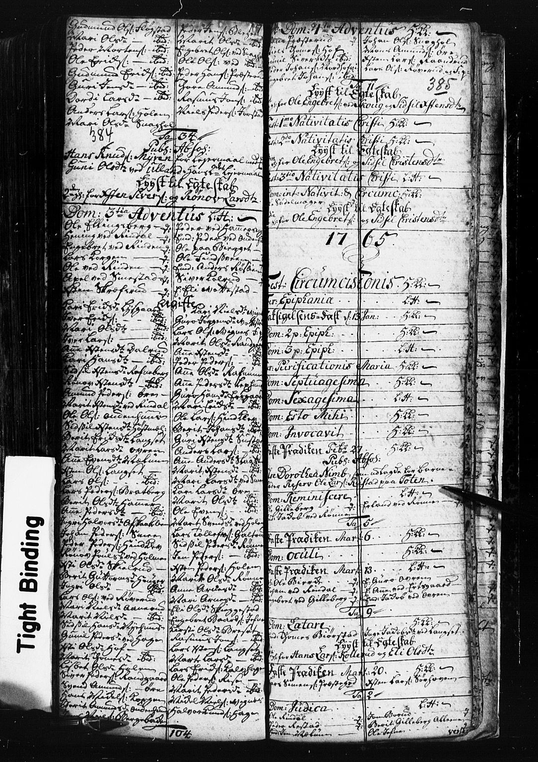 Fåberg prestekontor, AV/SAH-PREST-086/H/Ha/Hab/L0001: Klokkerbok nr. 1, 1727-1767, s. 384-385