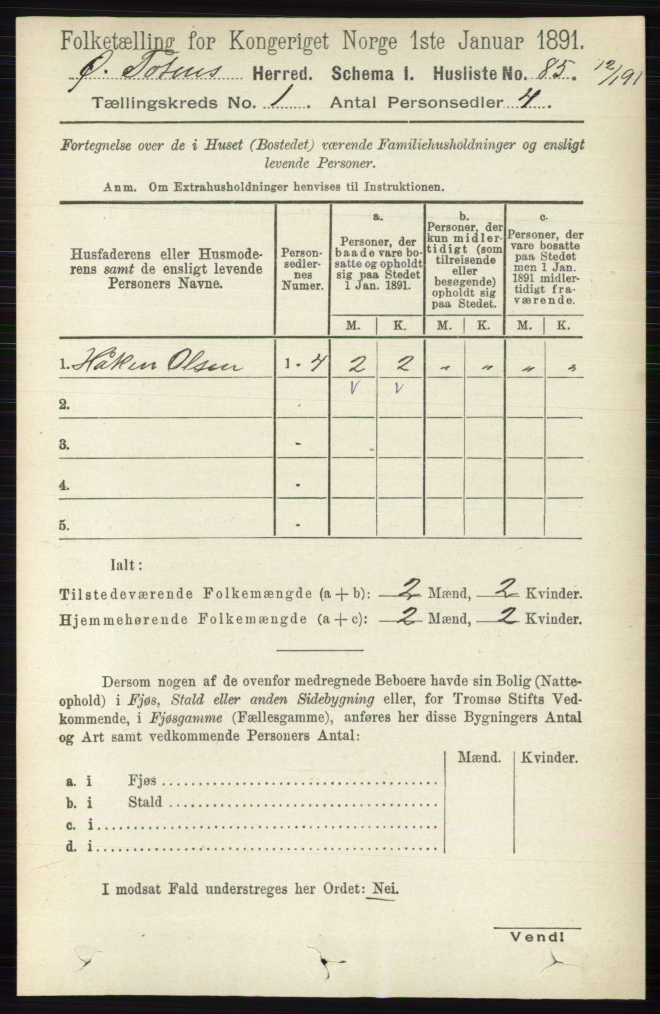 RA, Folketelling 1891 for 0528 Østre Toten herred, 1891, s. 138