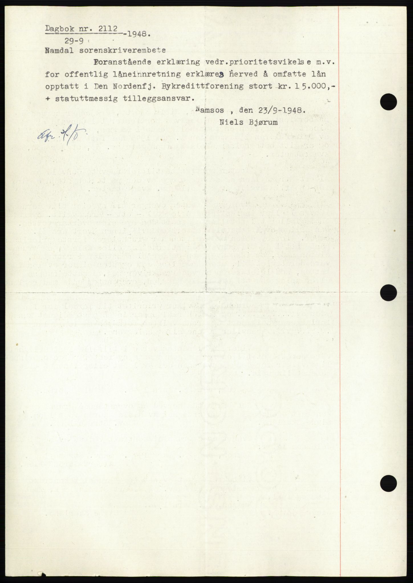 Namdal sorenskriveri, SAT/A-4133/1/2/2C: Pantebok nr. -, 1946-1946, Dagboknr: 2112/1946