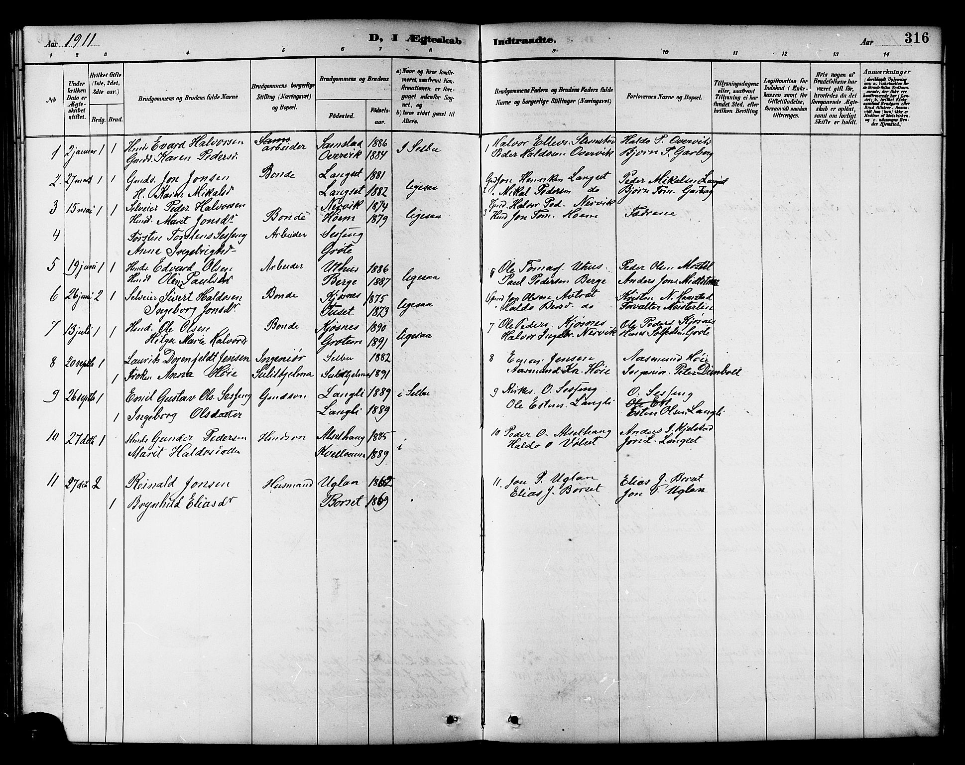 Ministerialprotokoller, klokkerbøker og fødselsregistre - Sør-Trøndelag, AV/SAT-A-1456/695/L1157: Klokkerbok nr. 695C08, 1889-1913, s. 316