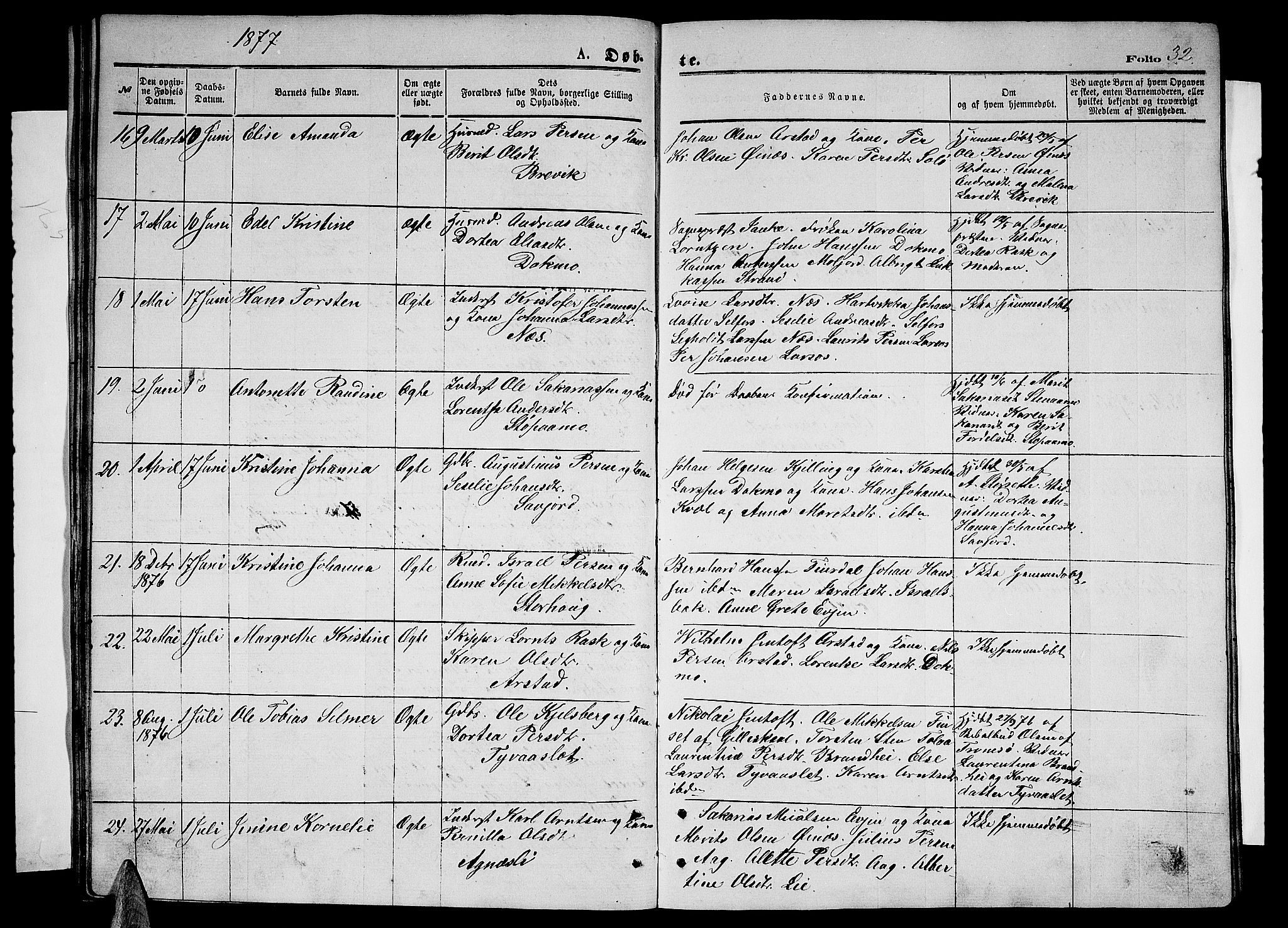 Ministerialprotokoller, klokkerbøker og fødselsregistre - Nordland, AV/SAT-A-1459/846/L0653: Klokkerbok nr. 846C03, 1872-1887, s. 32