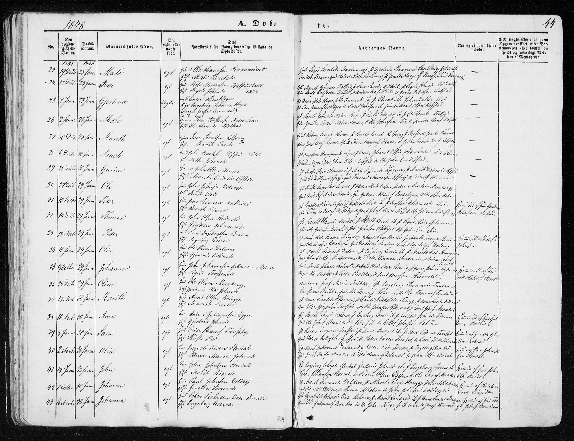 Ministerialprotokoller, klokkerbøker og fødselsregistre - Nord-Trøndelag, AV/SAT-A-1458/709/L0074: Ministerialbok nr. 709A14, 1845-1858, s. 44