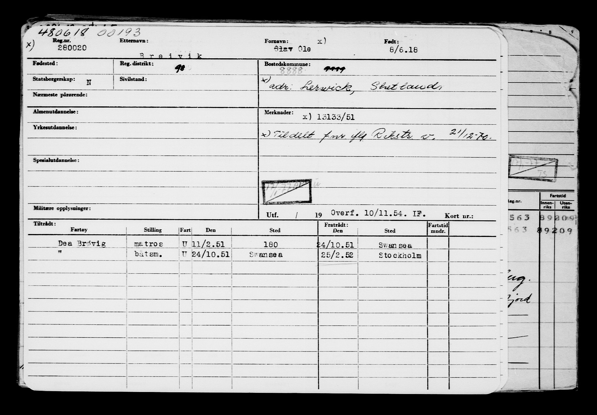 Direktoratet for sjømenn, AV/RA-S-3545/G/Gb/L0159: Hovedkort, 1918, s. 155