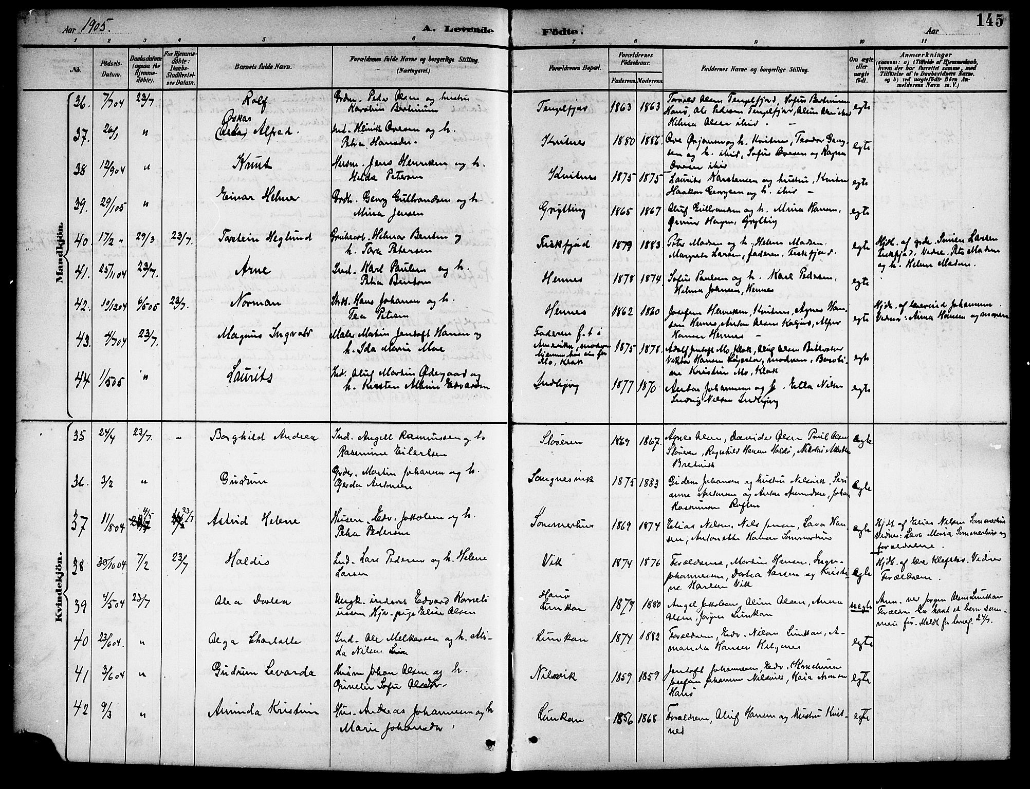 Ministerialprotokoller, klokkerbøker og fødselsregistre - Nordland, AV/SAT-A-1459/888/L1268: Klokkerbok nr. 888C06, 1891-1908, s. 145