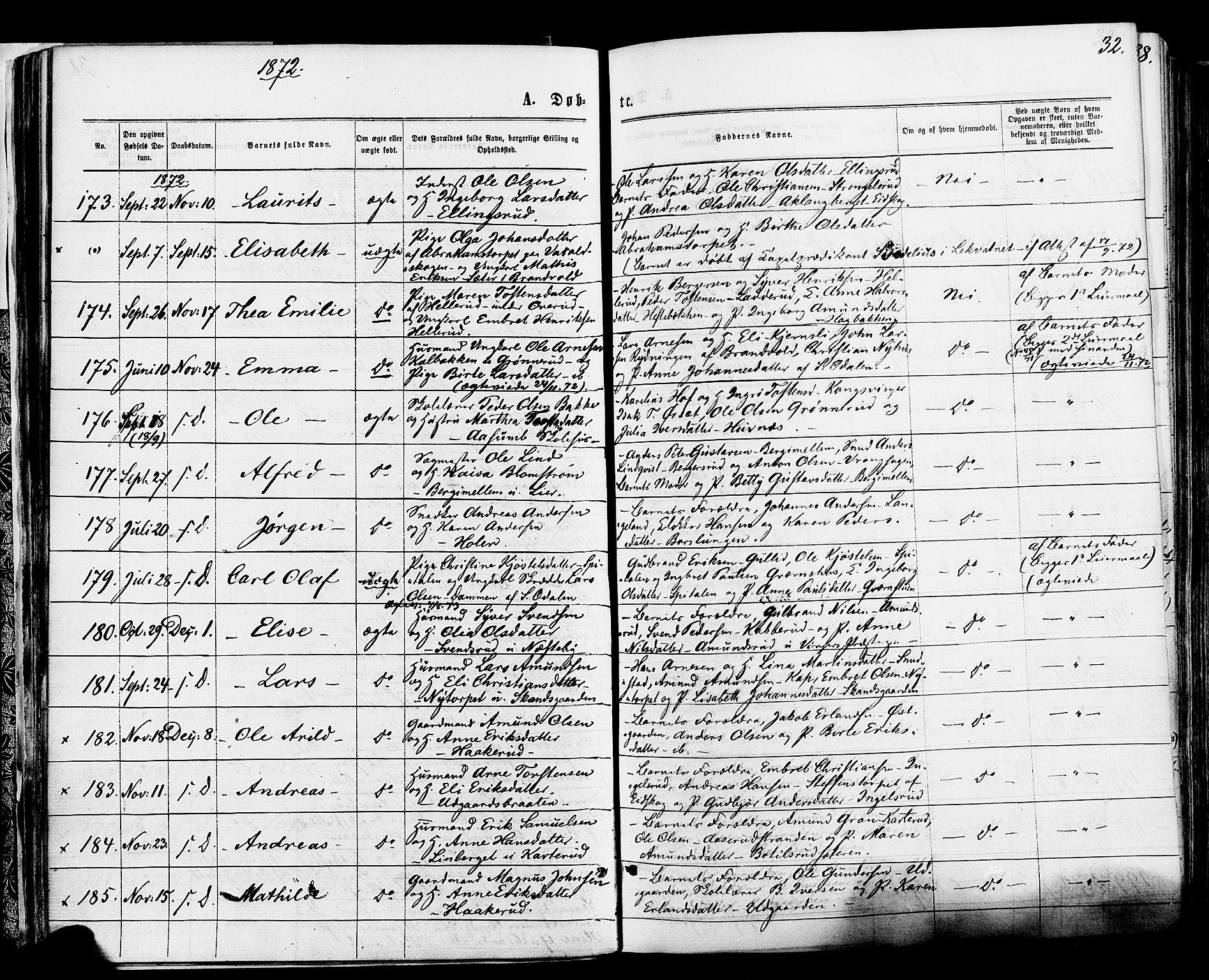 Vinger prestekontor, AV/SAH-PREST-024/H/Ha/Haa/L0012: Ministerialbok nr. 12, 1871-1880, s. 32