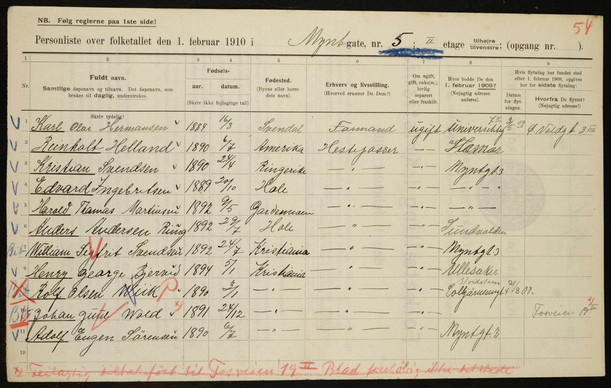 OBA, Kommunal folketelling 1.2.1910 for Kristiania, 1910, s. 66031