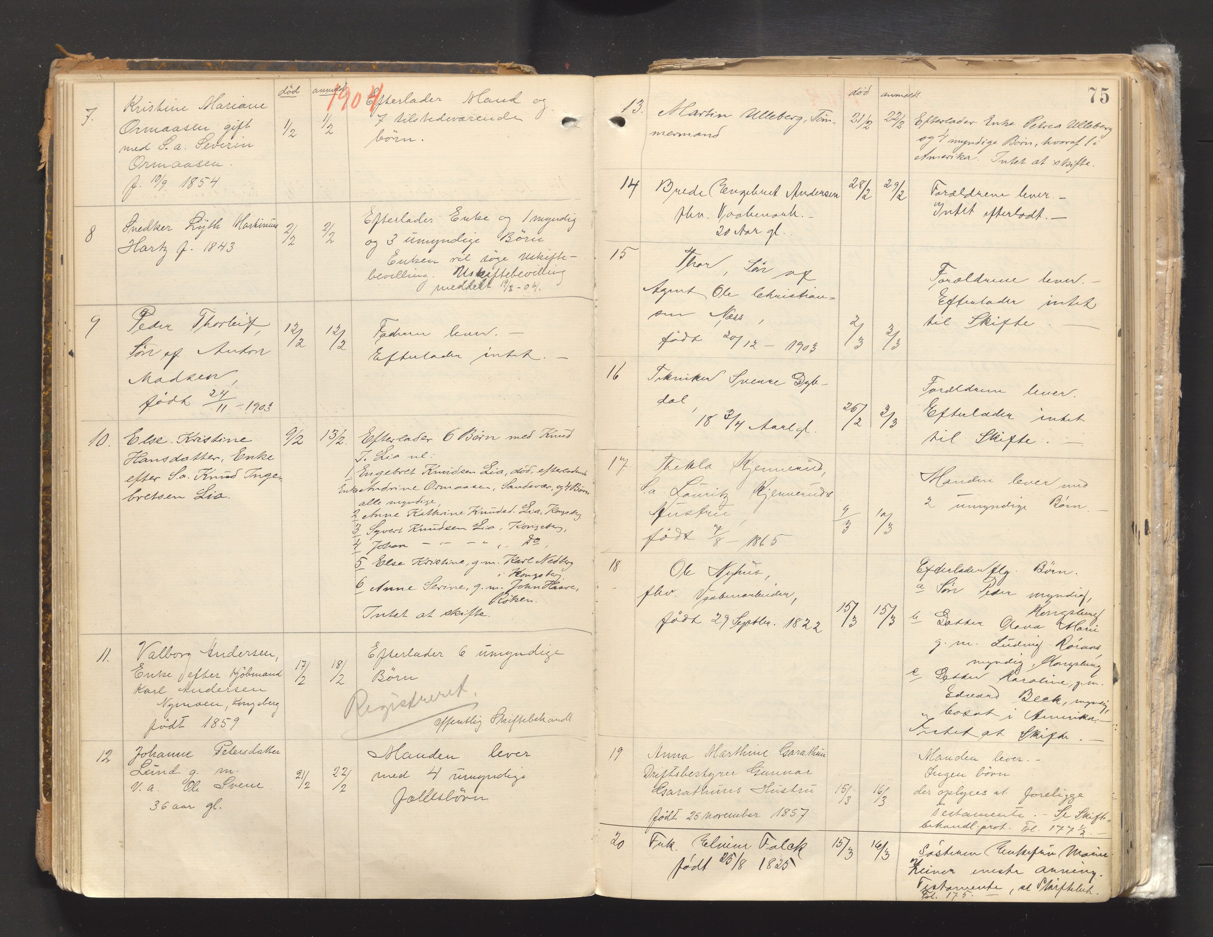 Numedal og Sandsvær sorenskriveri, AV/SAKO-A-128/H/Ha/Haa/Haab/L0001: Dødsfallsprotokoll - Kongsberg by, 1891-1926, s. 74b-75a