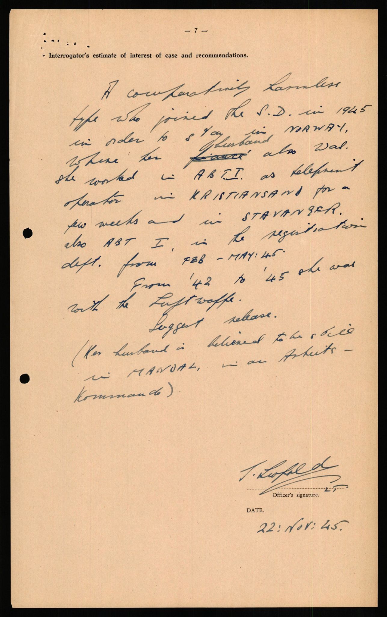Forsvaret, Forsvarets overkommando II, AV/RA-RAFA-3915/D/Db/L0020: CI Questionaires. Tyske okkupasjonsstyrker i Norge. Tyskere., 1945-1946, s. 277