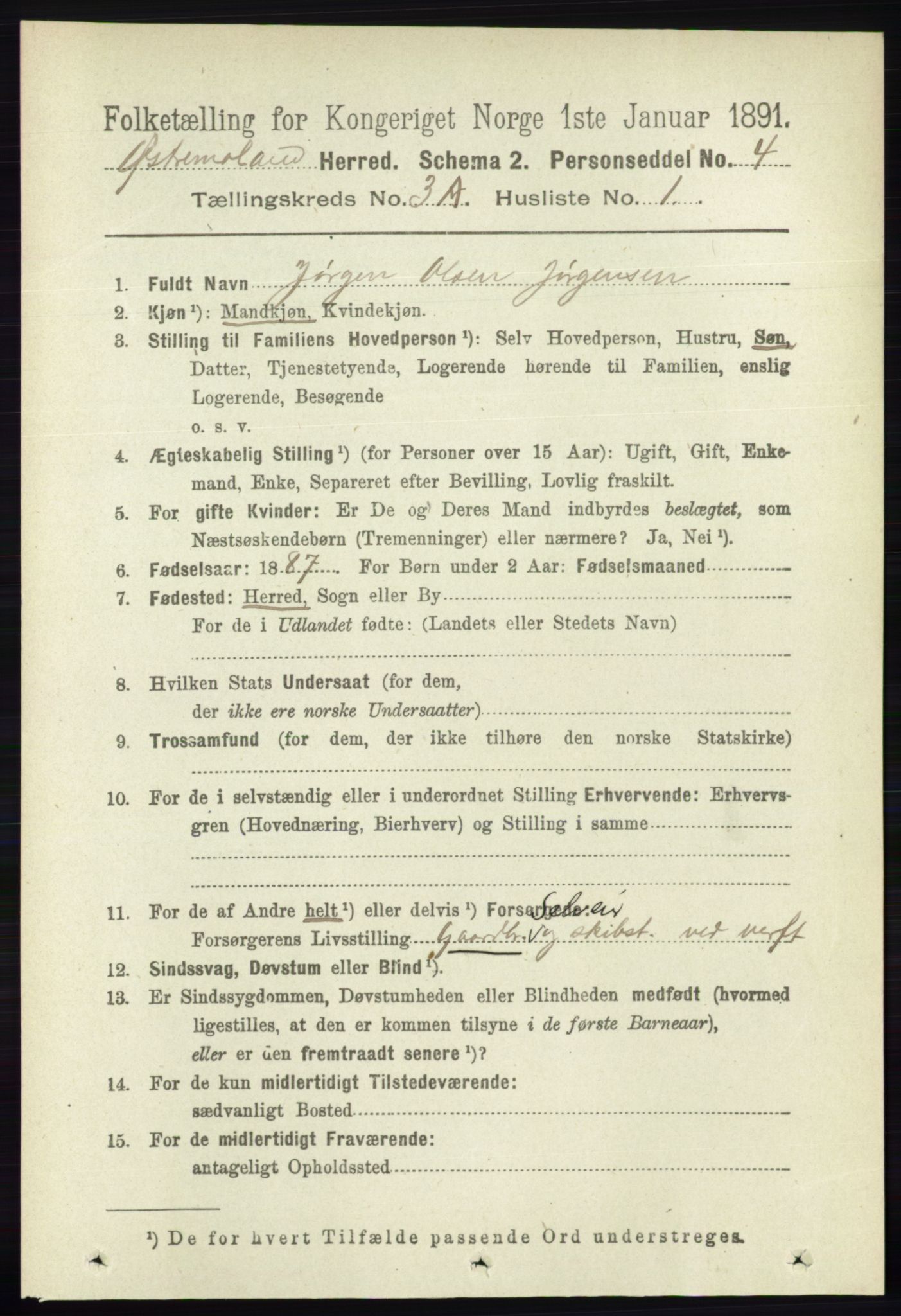 RA, Folketelling 1891 for 0918 Austre Moland herred, 1891, s. 1360