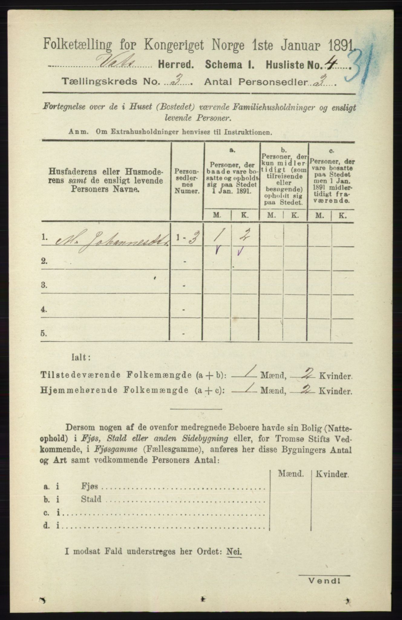 RA, Folketelling 1891 for 1155 Vats herred, 1891, s. 423