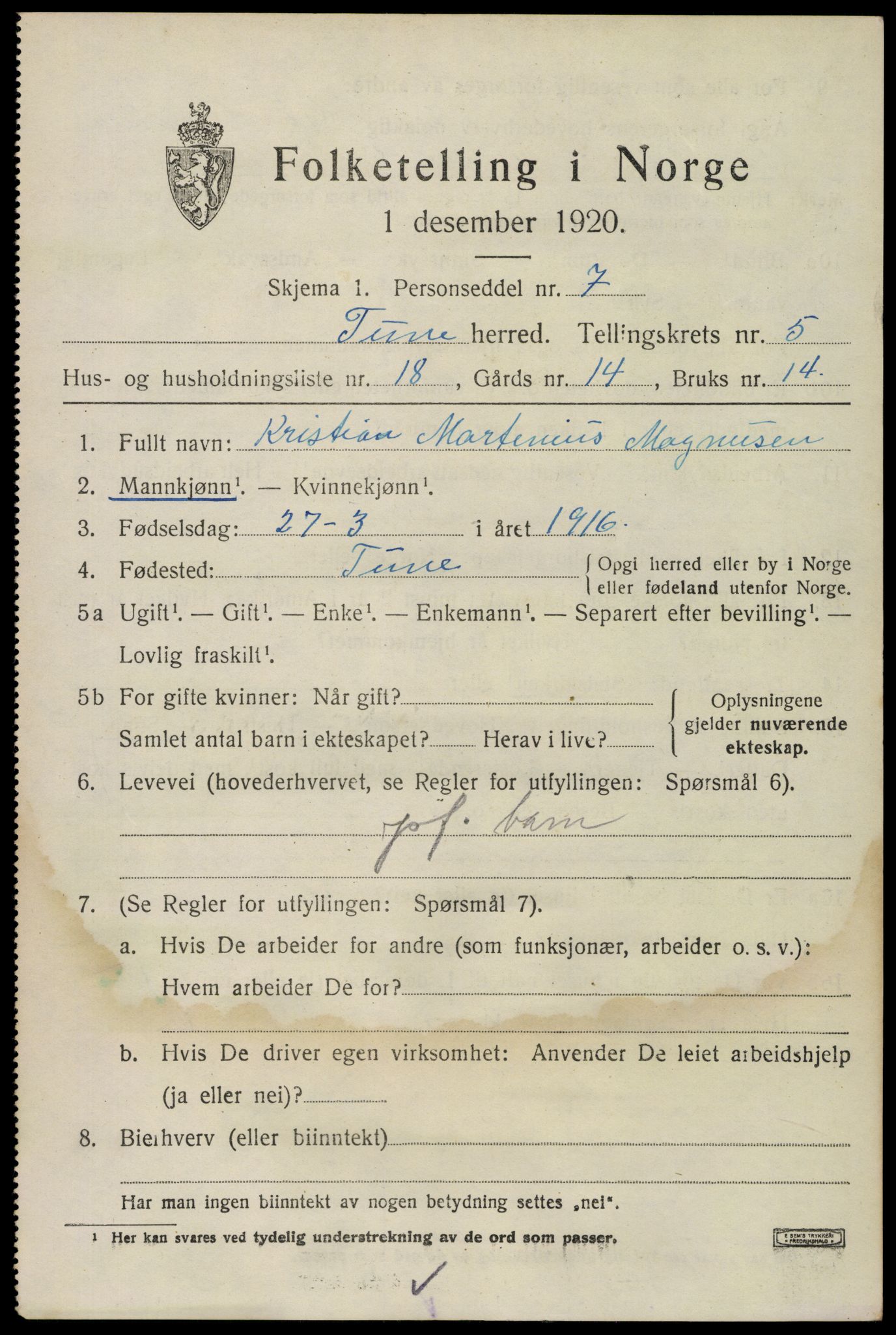 SAO, Folketelling 1920 for 0130 Tune herred, 1920, s. 5630