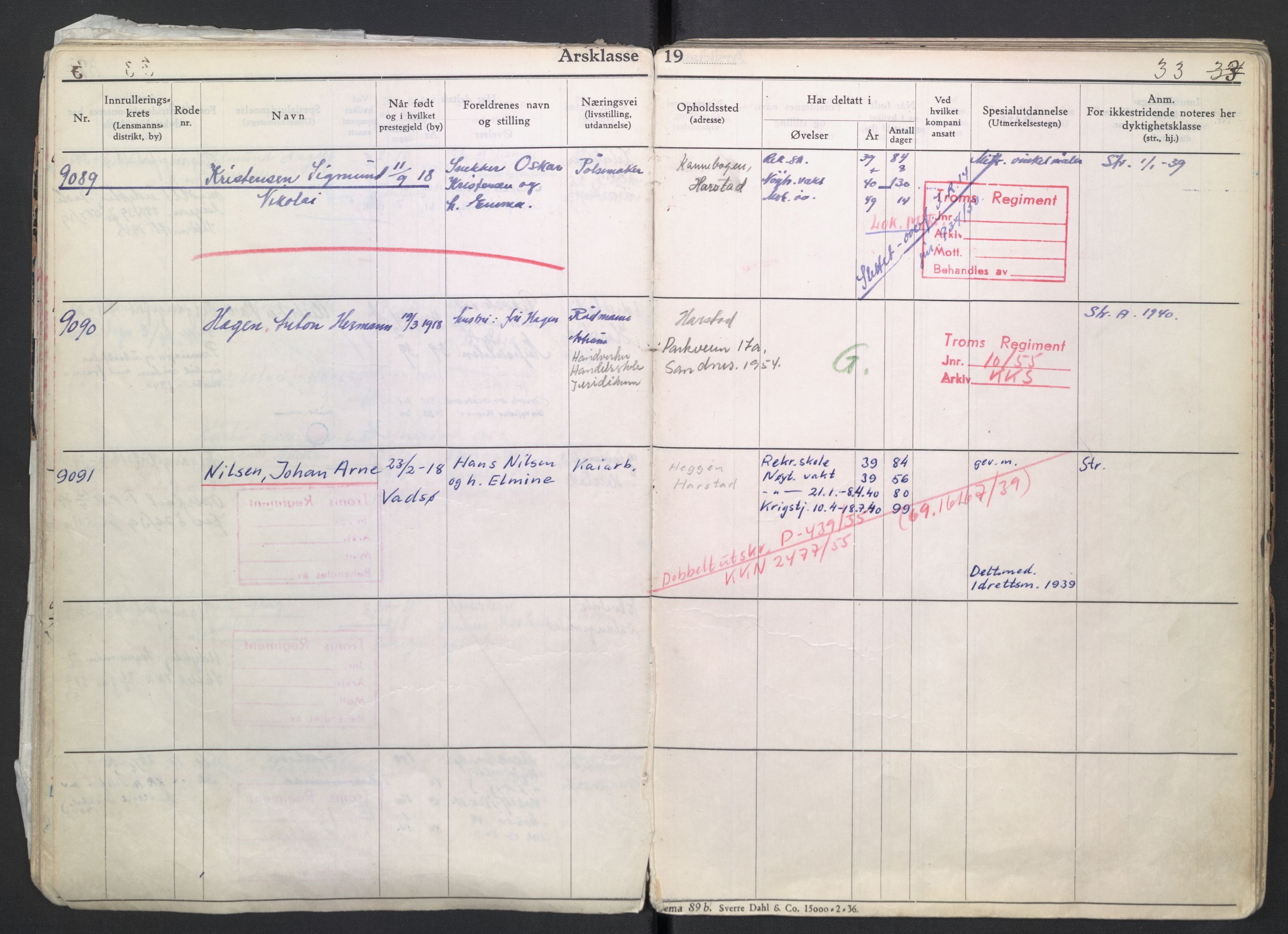 Forsvaret, Troms infanteriregiment nr. 16, AV/RA-RAFA-3146/P/Pa/L0007/0004: Ruller / Rulle for regimentets menige mannskaper, årsklasse 1939, 1939, s. 33