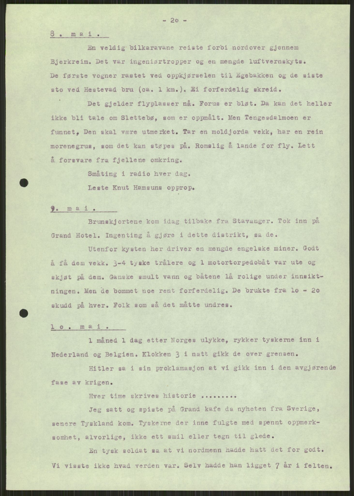 Forsvaret, Forsvarets krigshistoriske avdeling, AV/RA-RAFA-2017/Y/Ya/L0015: II-C-11-31 - Fylkesmenn.  Rapporter om krigsbegivenhetene 1940., 1940, s. 70