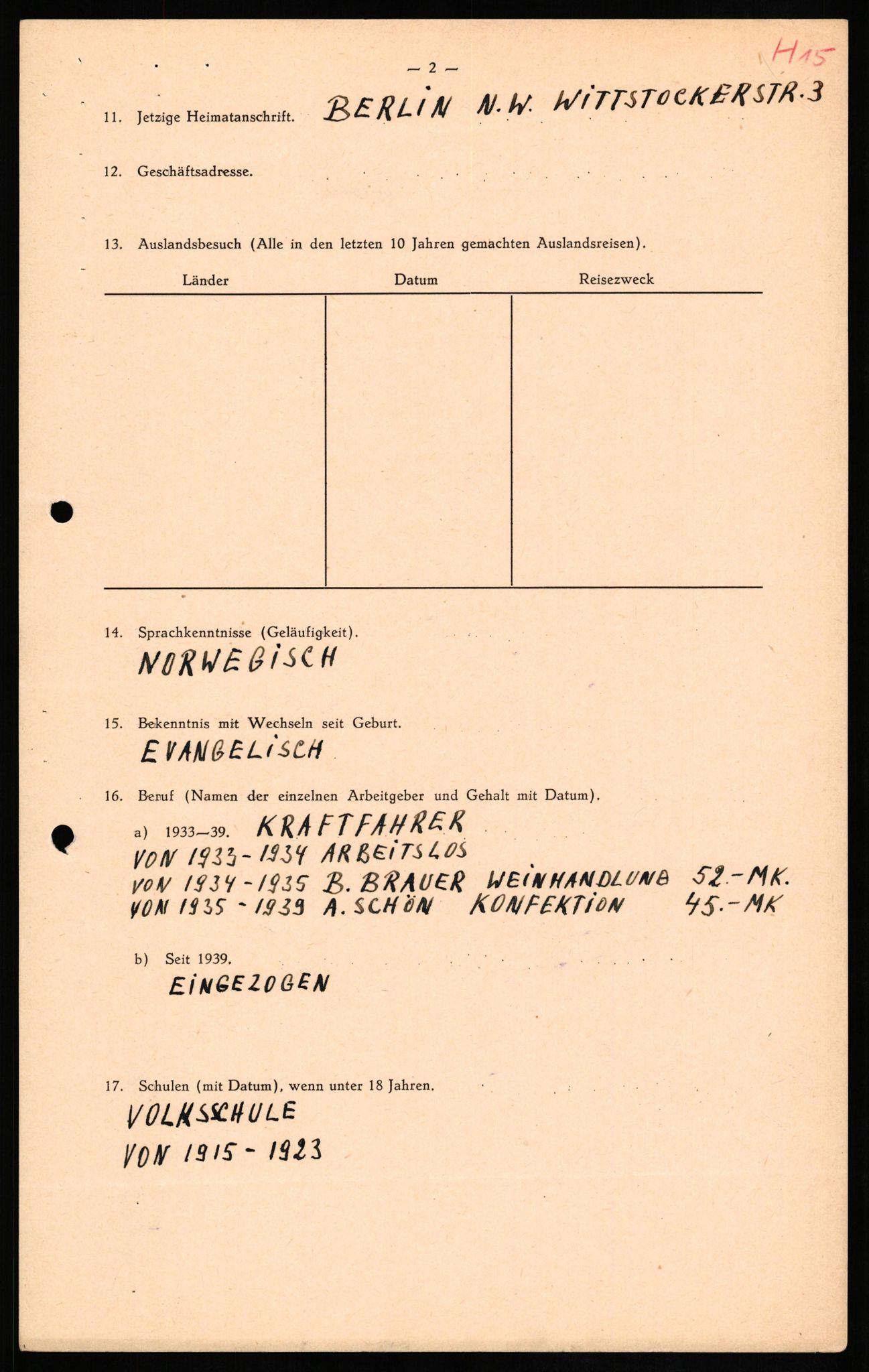 Forsvaret, Forsvarets overkommando II, RA/RAFA-3915/D/Db/L0012: CI Questionaires. Tyske okkupasjonsstyrker i Norge. Tyskere., 1945-1946, s. 545