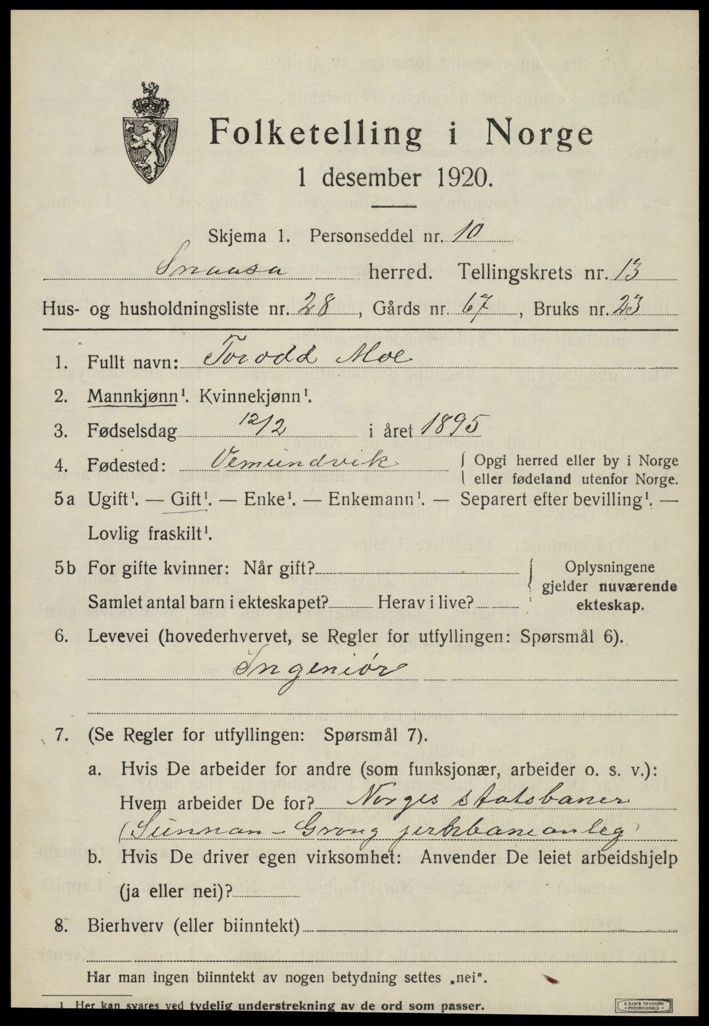 SAT, Folketelling 1920 for 1736 Snåsa herred, 1920, s. 5956