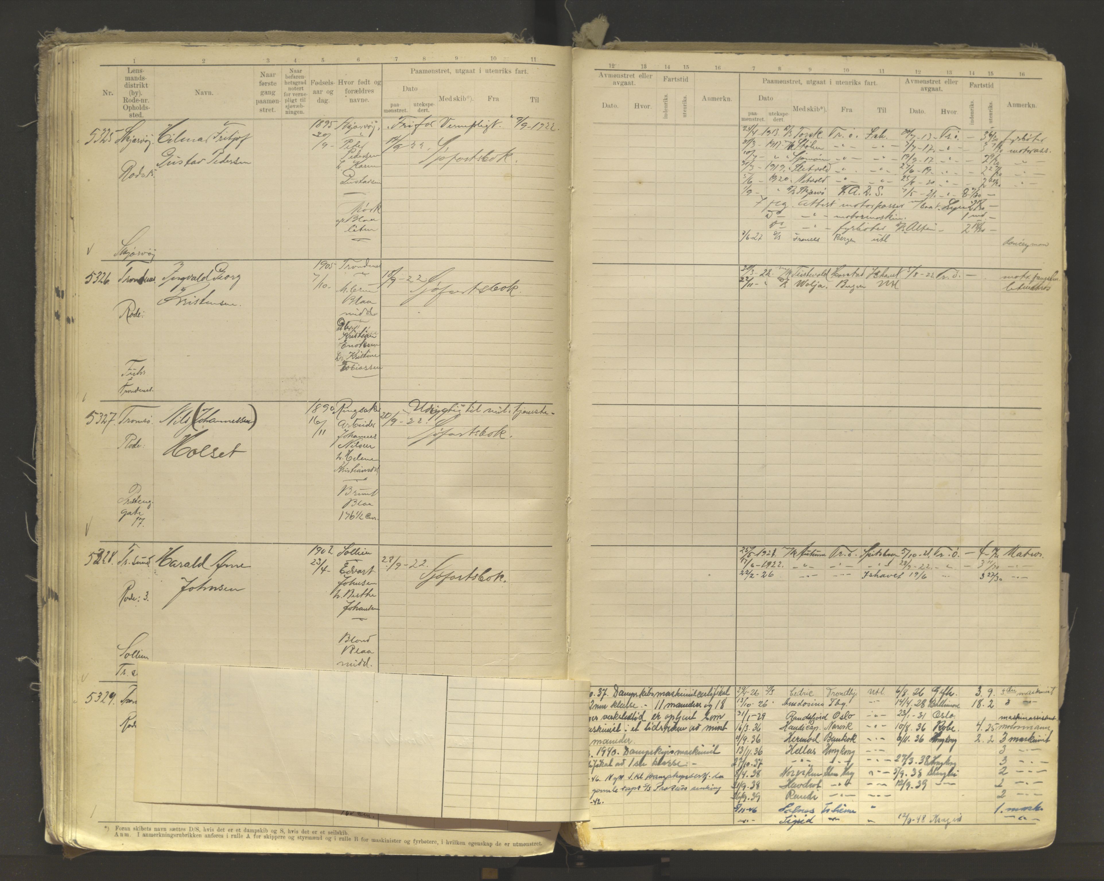 Tromsø sjømannskontor/innrullerings-/mønstringsdistrikt, AV/SATØ-S-0243/F/Fb/L0011: Annotasjonsrulle. Defekt: løs innbinding. Nr. 4973-7517, 1920-1928