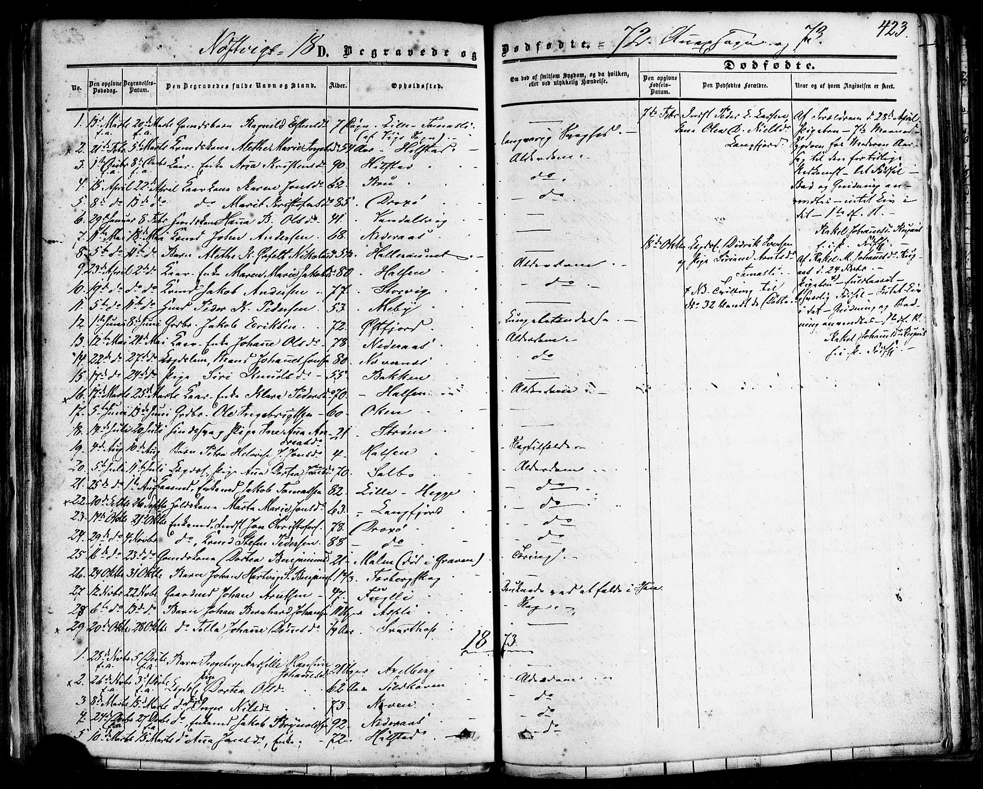 Ministerialprotokoller, klokkerbøker og fødselsregistre - Nordland, AV/SAT-A-1459/814/L0224: Ministerialbok nr. 814A05, 1834-1874, s. 423